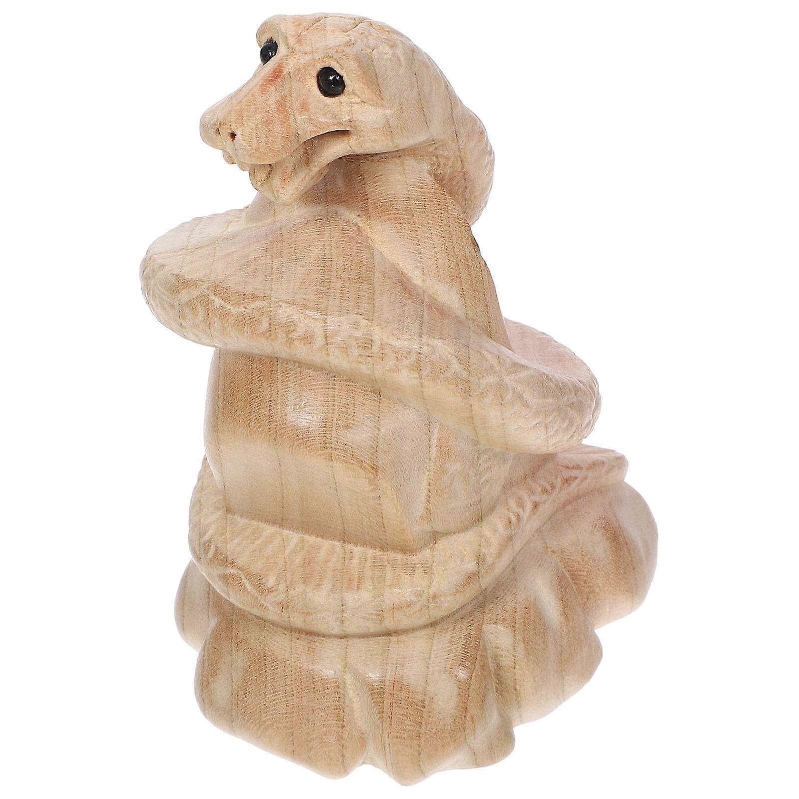 Solid Wood Snake Sculpture Decorative Figurine for Desktop 4Pcs