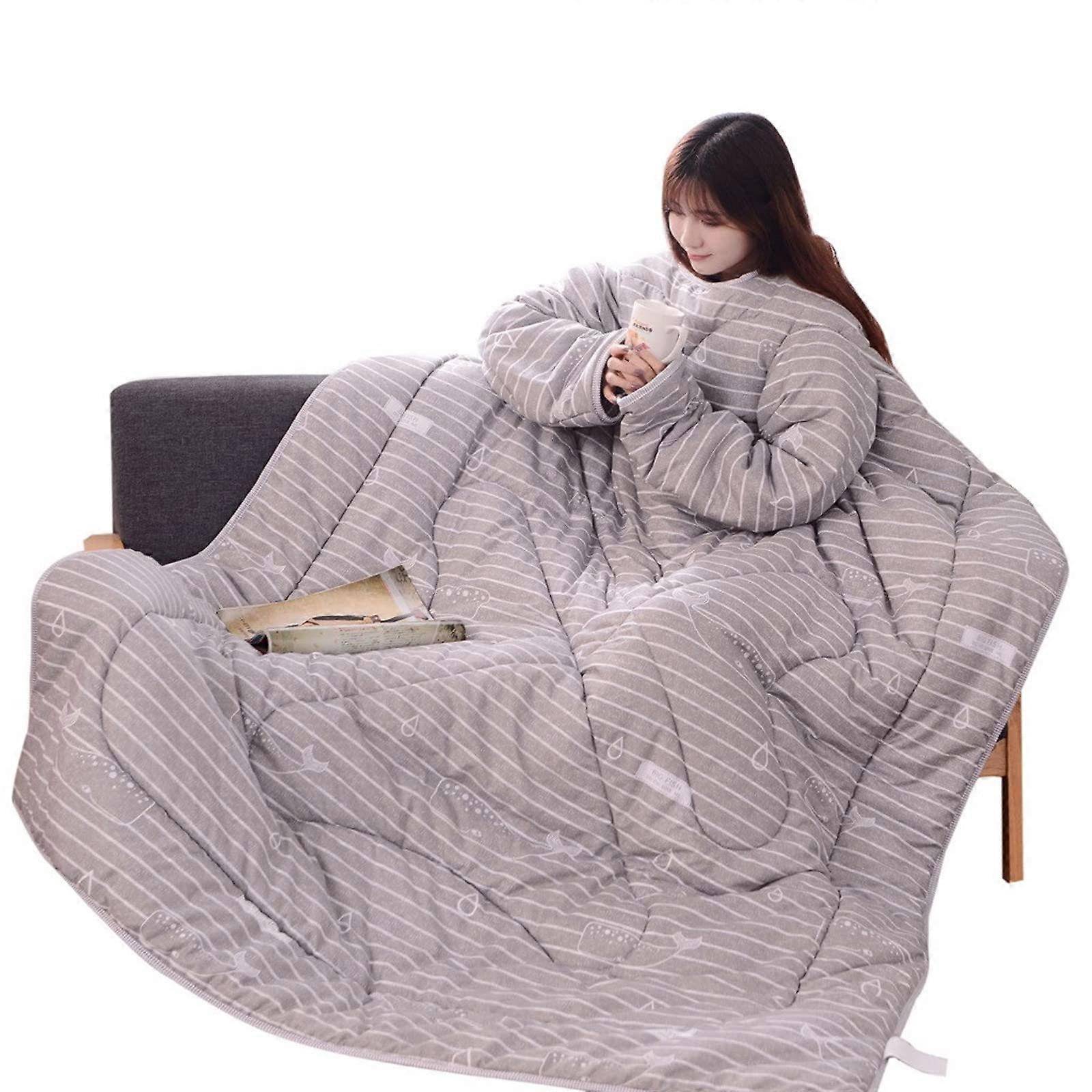 Winter Lazy Quilt With Sleeves, Adult Size, Warm Thickened Washed Quilt Blanket, Travel Hotel Use, Colors C A