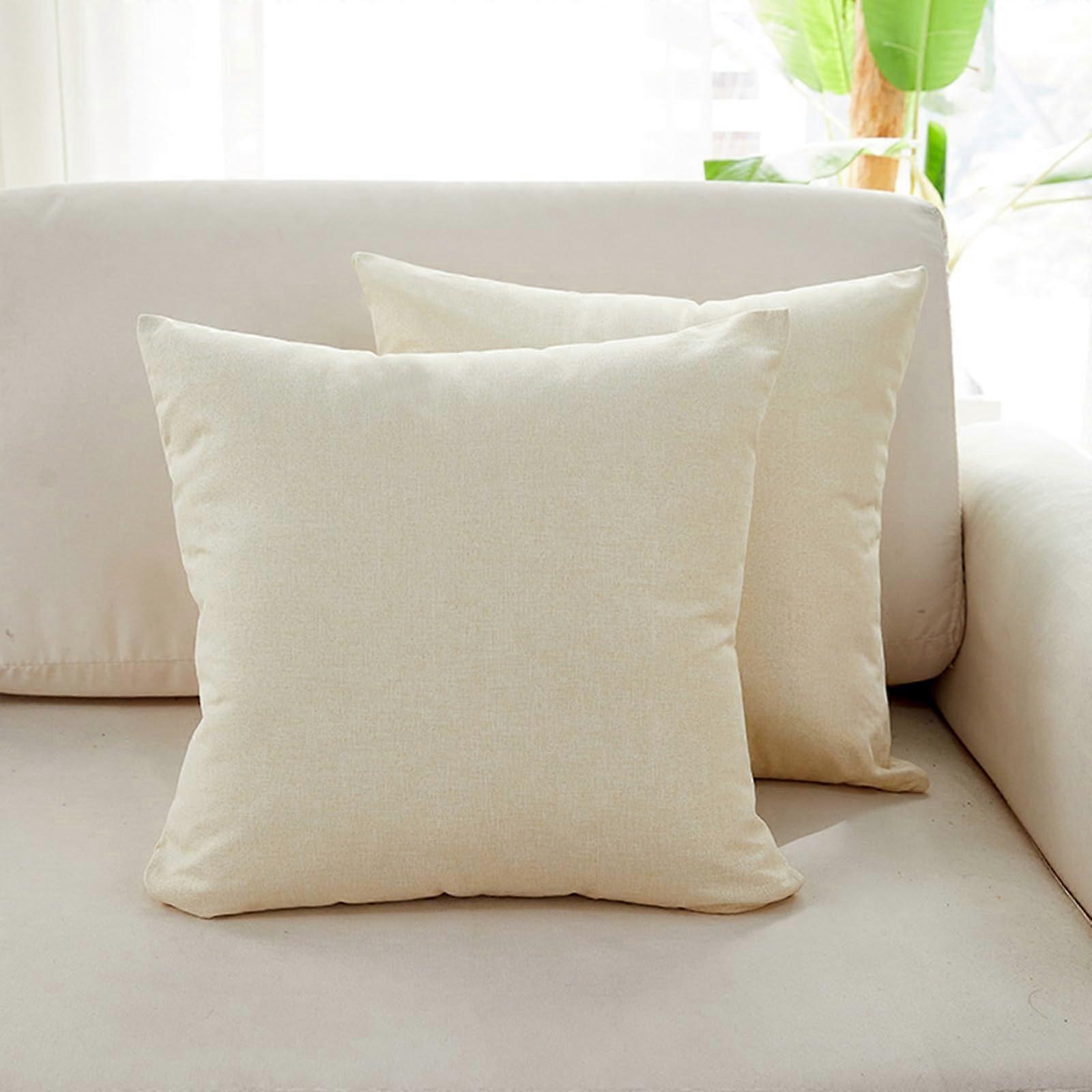 Cotton Linen Cushion Covers Set of 2, 40x40CM 16x16 Inches, Double Sided Solid Color Pillowcases in Light Yellow Green for Sofa and Bedroom