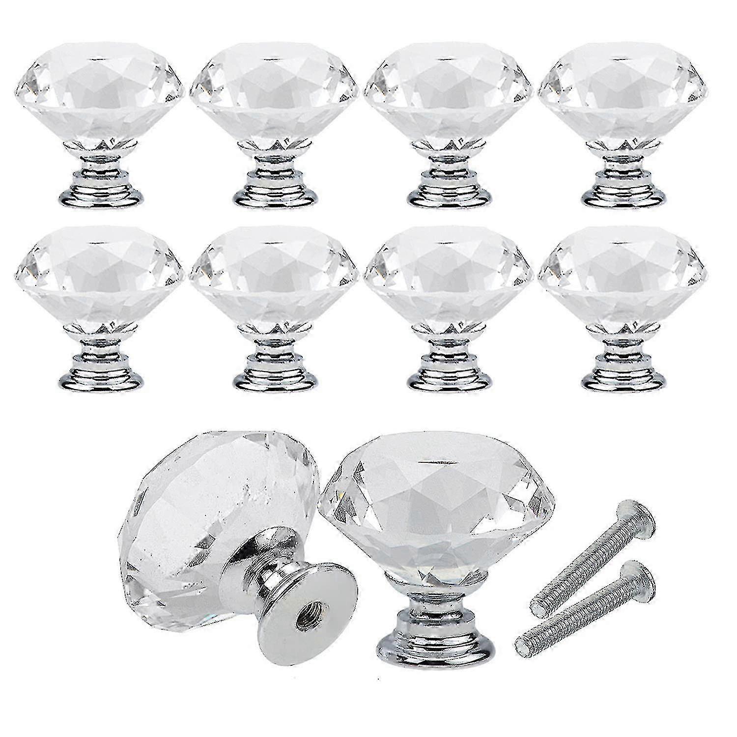 Cabinet Knobs, 10 Pcs 30mm Diamond Clear Crystal Drawer Knobs Pulls Cabinet Handle With Screws For Kitchen,dresser 2025