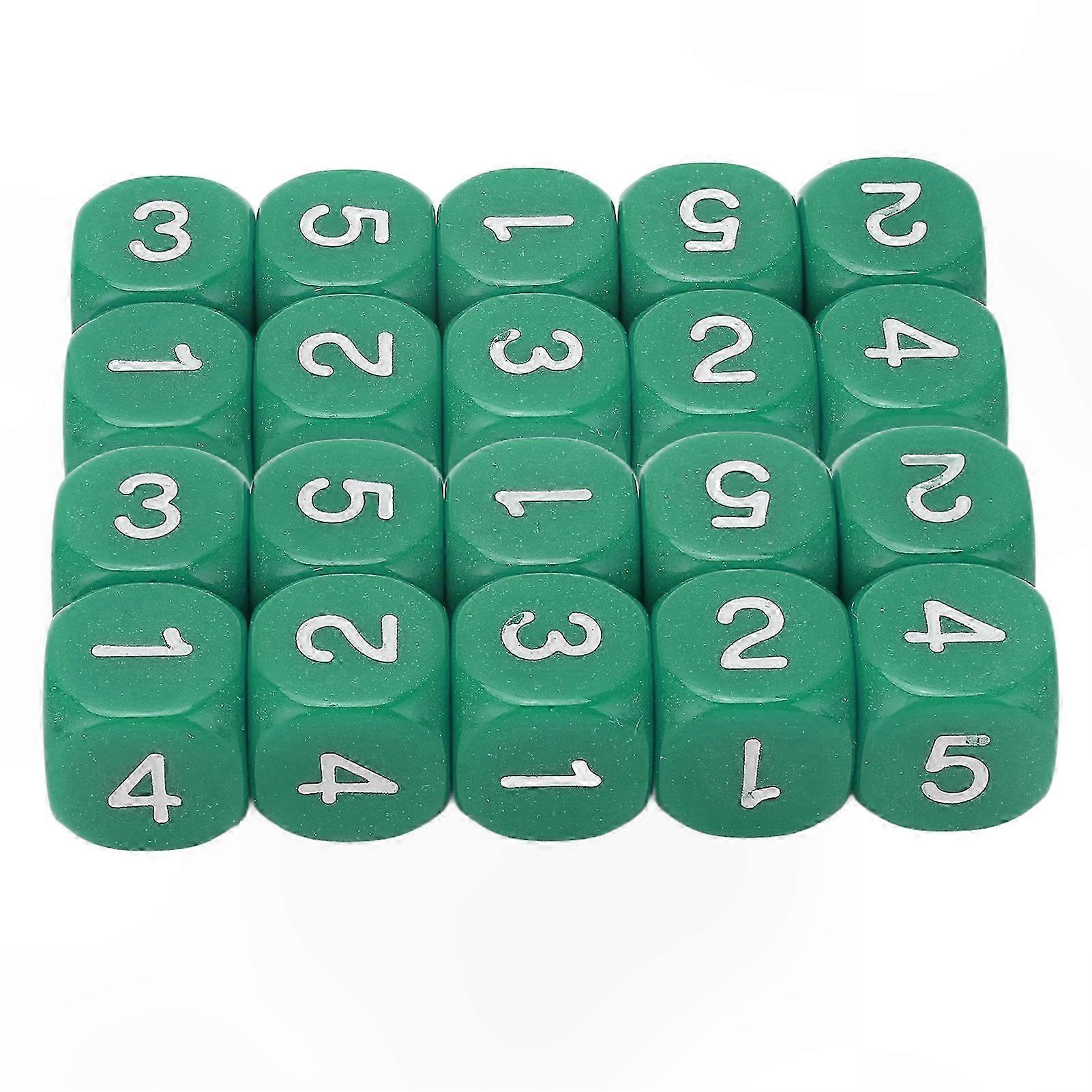 20-Pack Rounded Corner 6-Sided Dice, Green Plastic for Games, Math Learning, and Classroom Activities