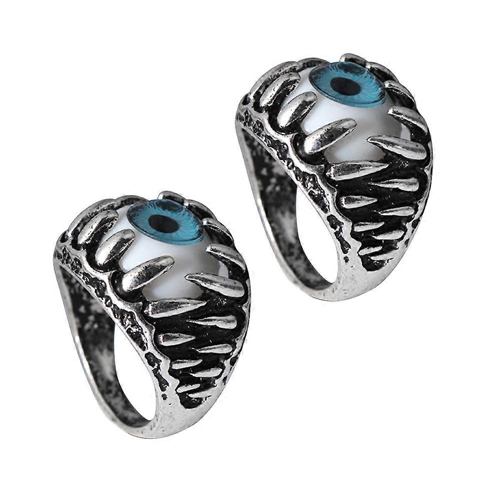 Eyeball Ring Men's Gothic Evil Ring for Halloween Blue 4Pcs