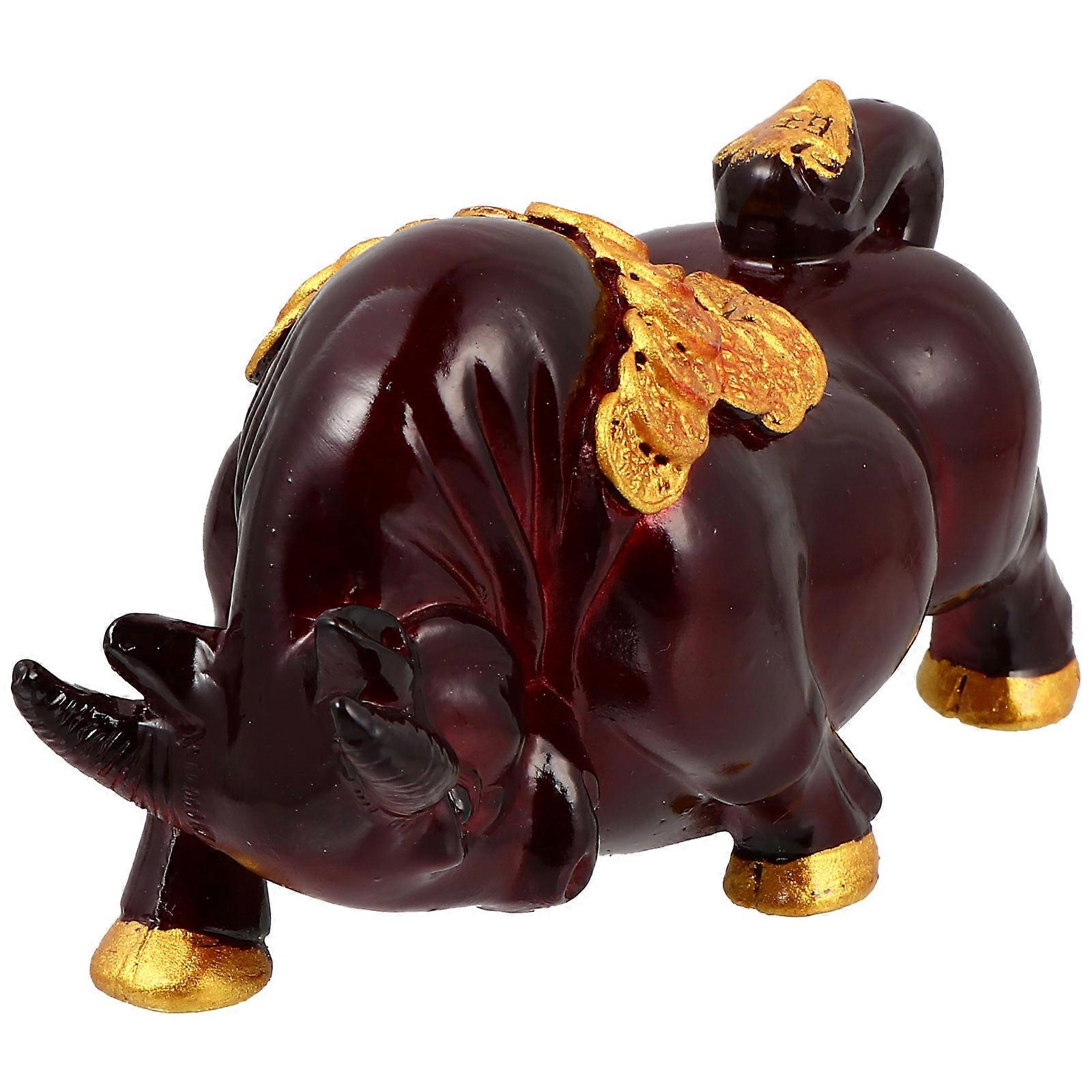 Dark Red Cattle Tea Pet for Tea Table Decoration 2Pcs Ornaments