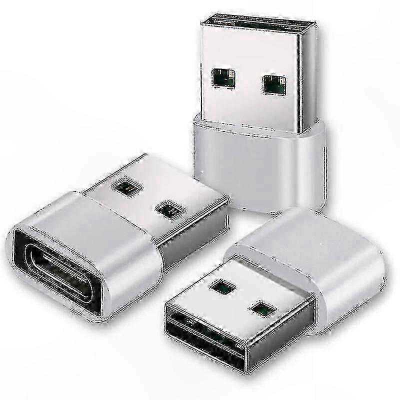 3-Pack Silver USB-C to USB Adapter, USB-A to USB-C Converter, USB-C Plug