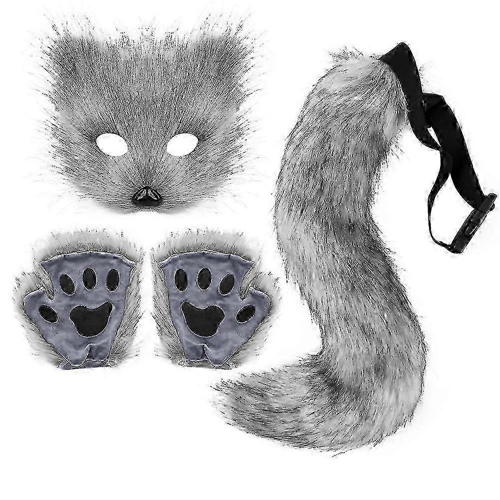 Halloween Set Simulation Fuchs Maske Handschuhe Plüsch Fuchsschwanz handgemachte Tierschwanz cos Requisite Zubehör