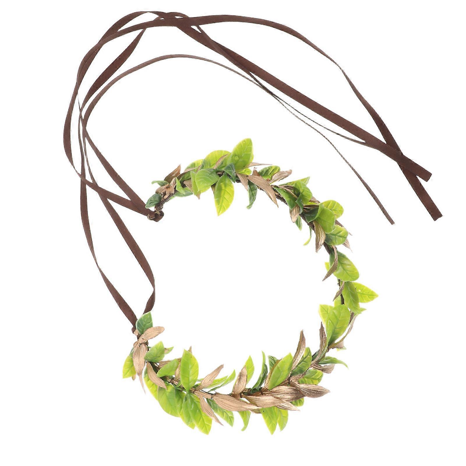 Green Leaf Crown Headband for Decoration with Heart Shape 4Pcs Set