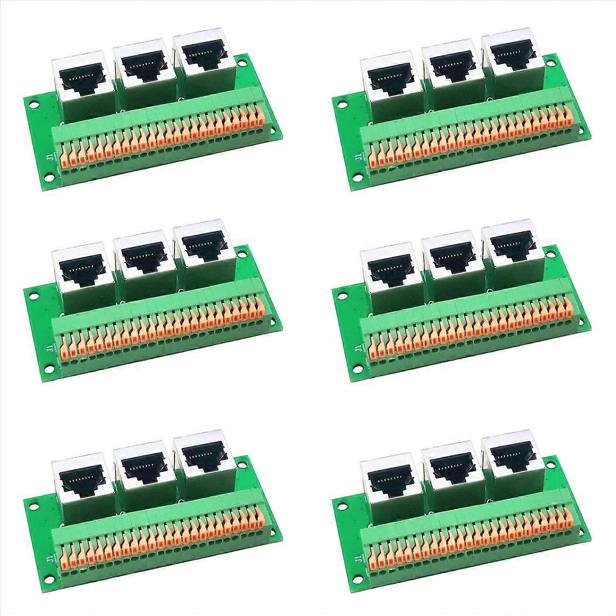 6X RJ45 Female Breakout Board,Solderless RJ45 to 8Pin Quick Spring Terminal,Three Ways RJ45 Female C