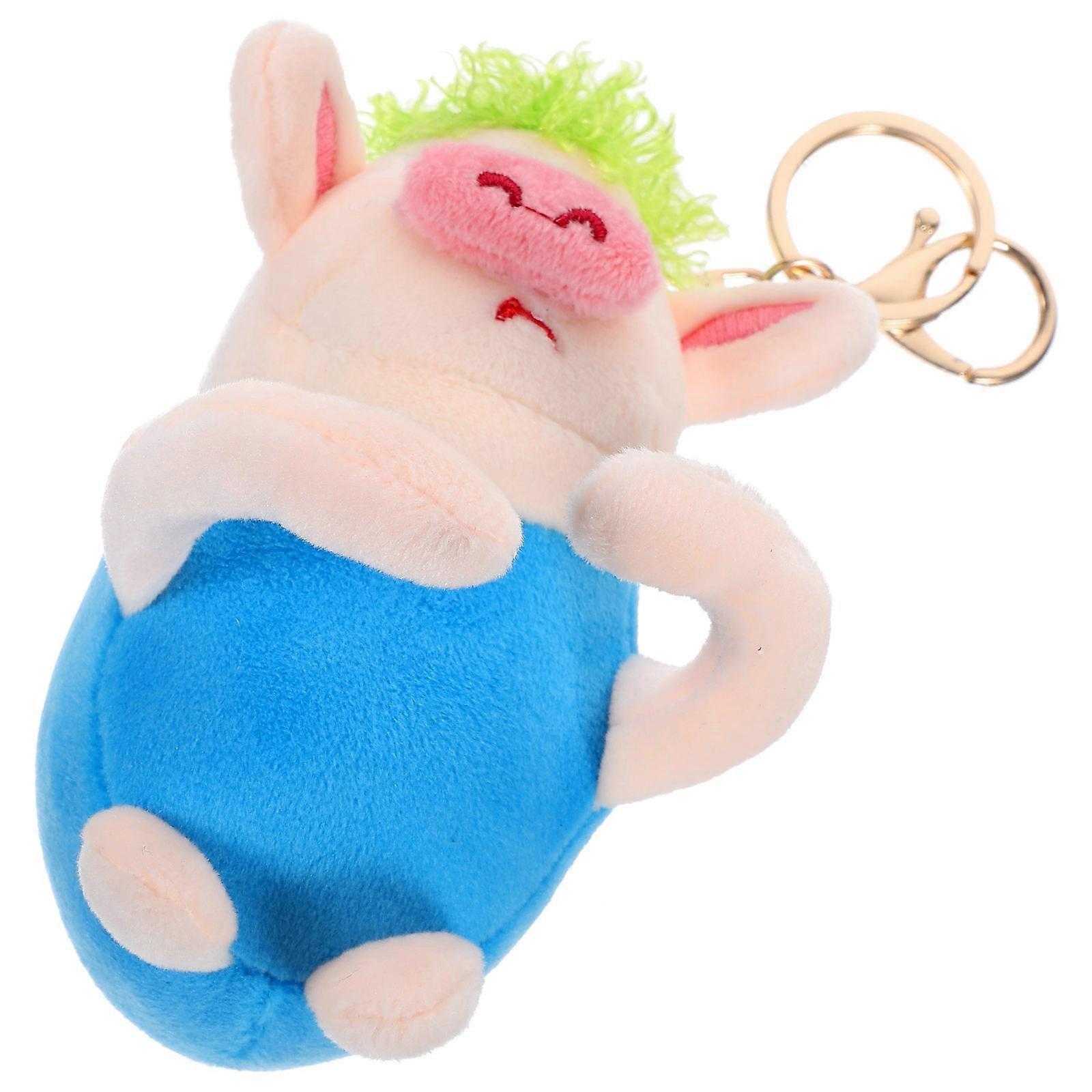 Pig Key Chain Plush Keychain for Hanging Keys Adorable Blue Pendant