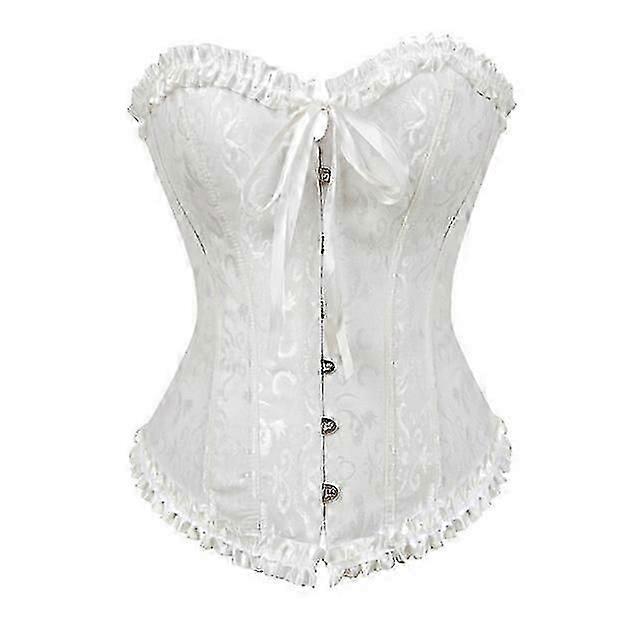 unbrand Overbust Corset Sexy Lace Plus Size Erotic Zip Floral Women Bustier Corset Tops White XXL 81