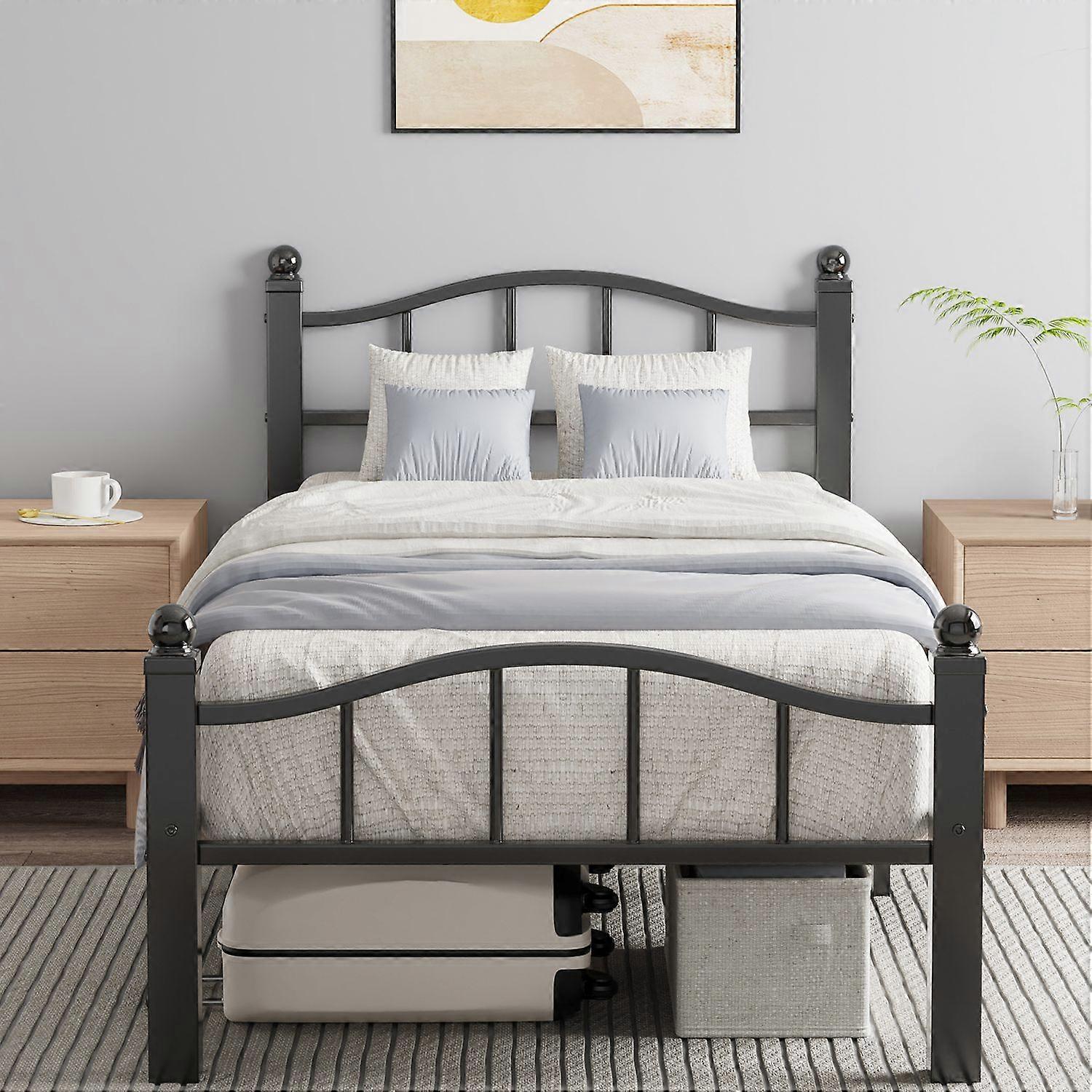 Metal Twin XL Bed Frame, Noise-Free Design & Underbed Storage Heavy Duty Bed Frames with Headboard 