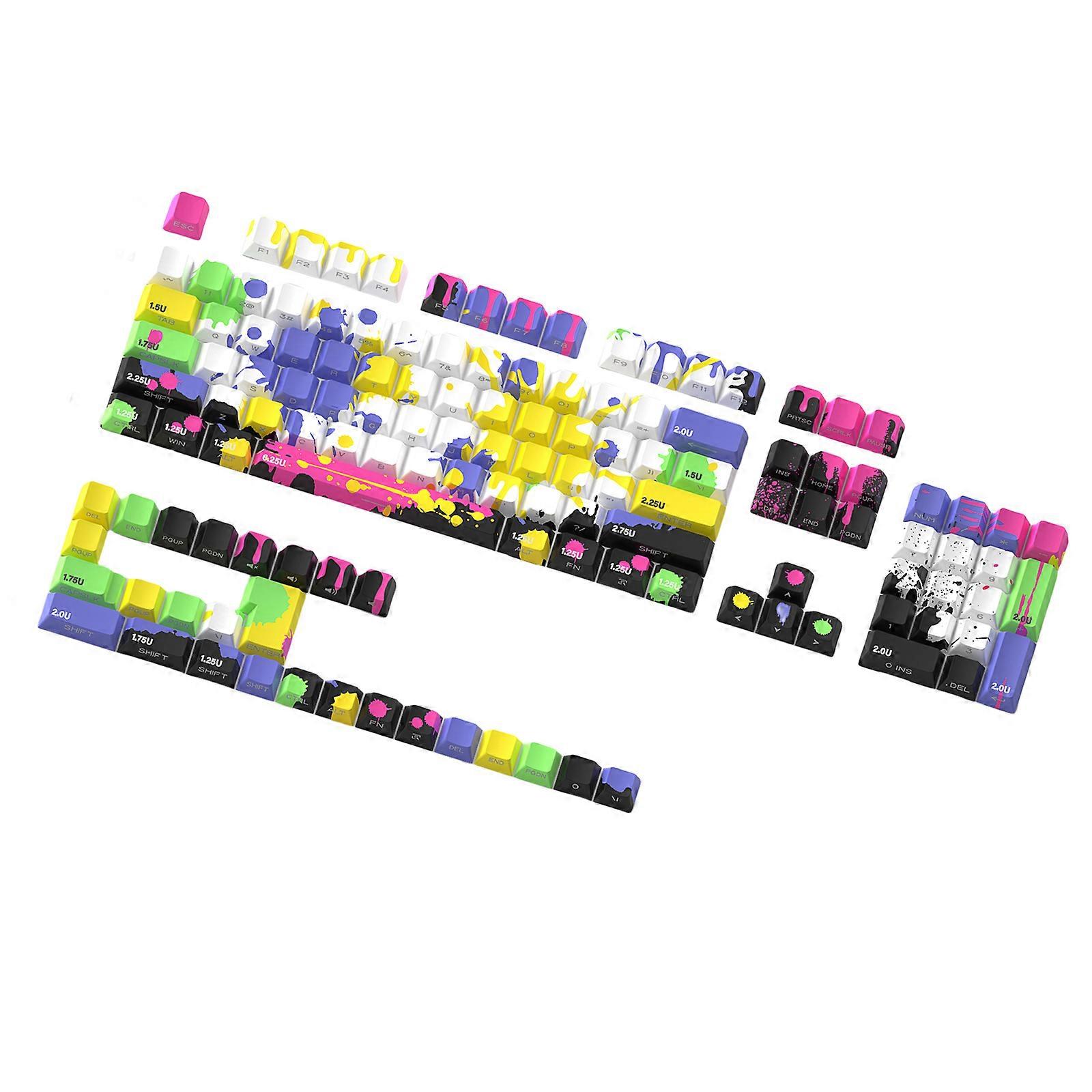 130Keys  Keycaps Graffiti Keycap Side Engraving Heat Sublimated for Game Mechanical Keyboard Customizing keycaps Multicolor