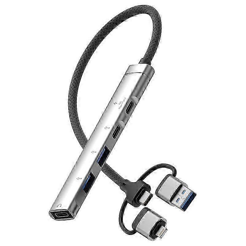 USB / Type-C / 8 Pin to PD, 2 x USB, 2 x Type-C HUB Adapter 5 in 1 Docking Station 5-in-1