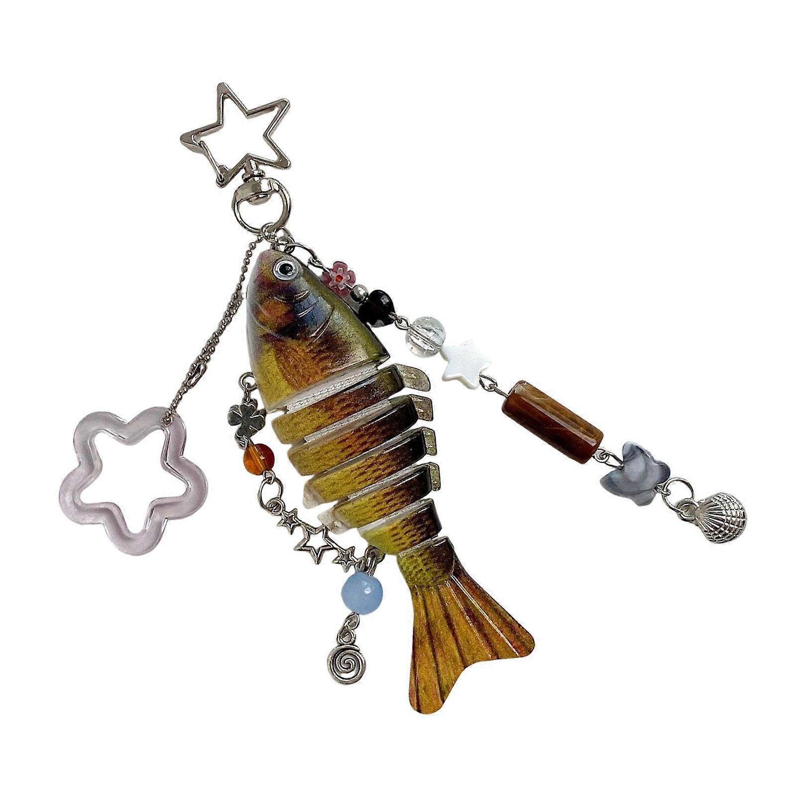 Realistic Fish Shaped Flexible Joints Fishing Enthusiast Keychain Accessory Articulated Bag Charm for Anglers  Color 3