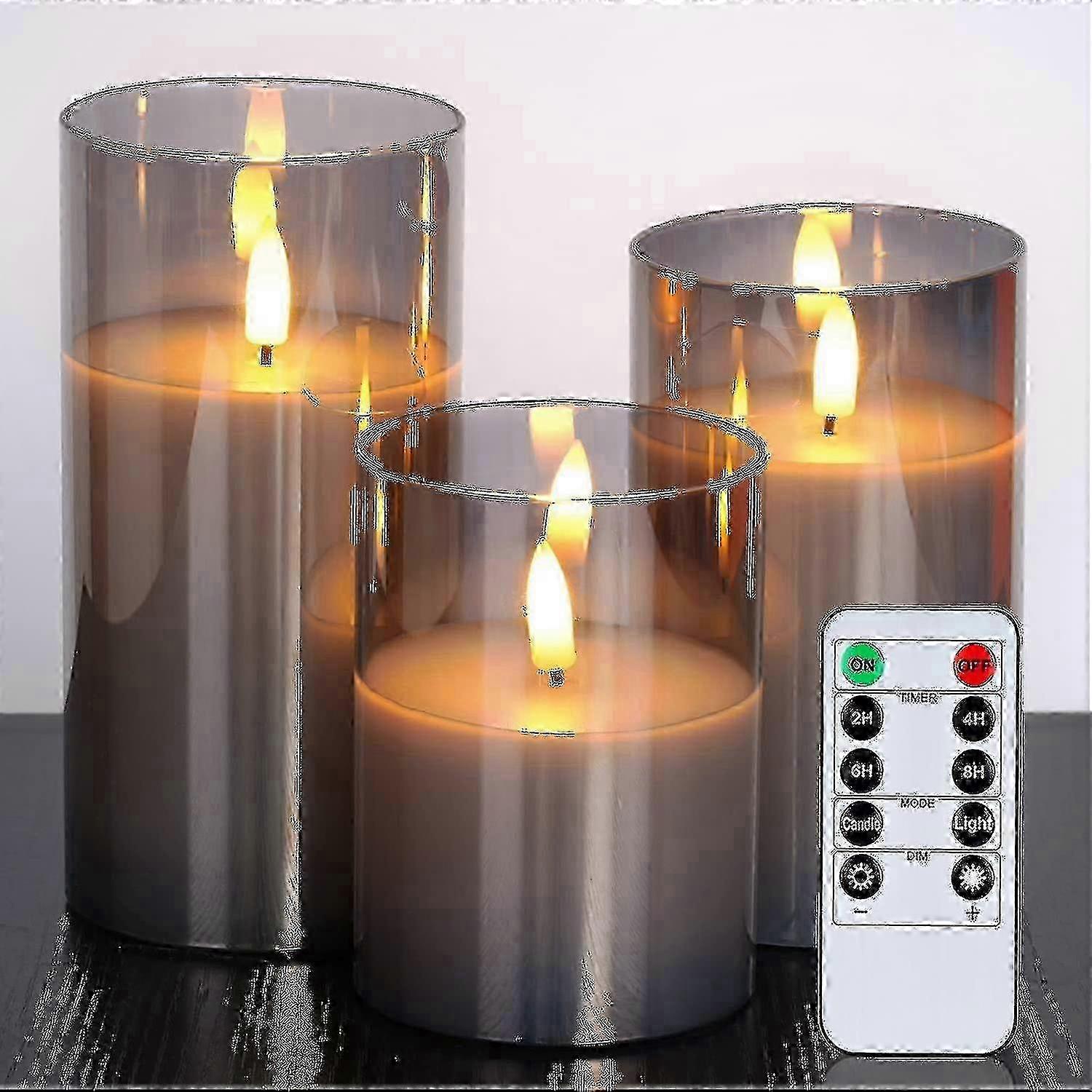 Glass Led Flameless Candles, Battery Candles, Pillar Candles Battery Operated With Remote Control And Timer, Electric Ca