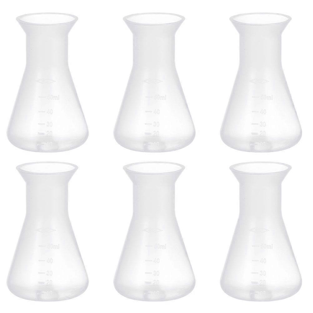 6pcs 50ml Plastic Conical Flask Experiment Flask Cone Bottle Laboratory Tool