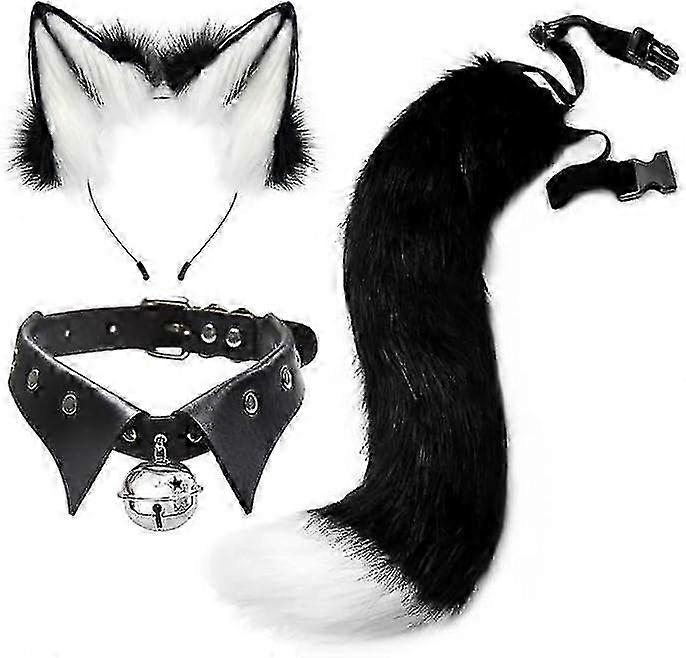 Fauxfur هريرة الذئب القط طويل الذيل آذان الشعر مشابك الجلود الرقبة طوق قلادة مجموعة هالوين حزب تأثيري زي (A-8-50cm)