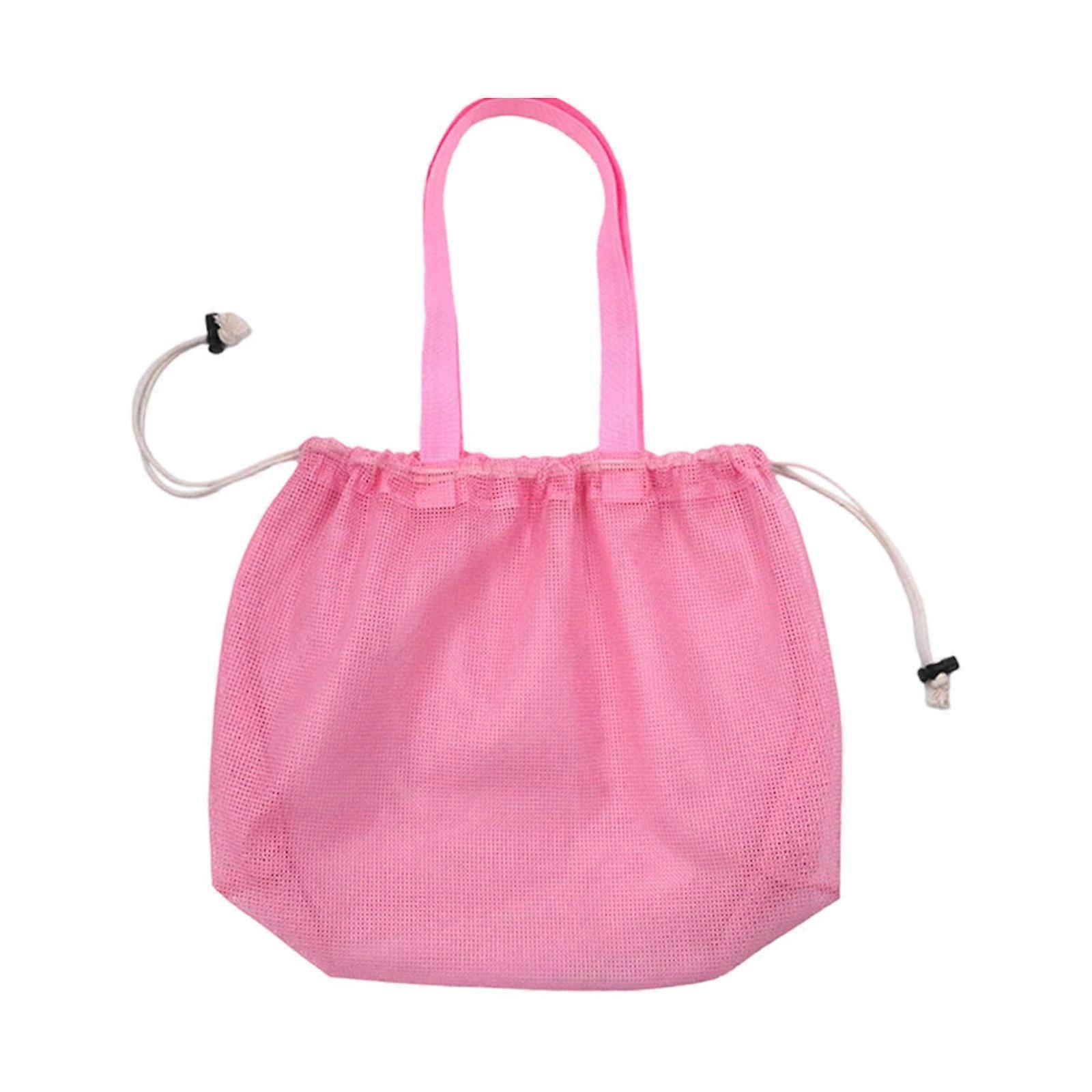 Drawstring Beach Toy Storage Meshes Bag For Seashells Sand Play Gear Organizers With Sturdy Polyester Materials  Pink