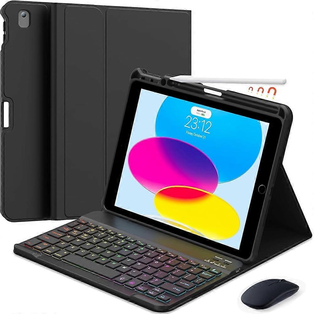 Keyboard Case for compatible with iPad 9th/8th/7th Gen 10.2", Folio Case with Keyboard, Mouse & 7-Color Backlit Bluetooth