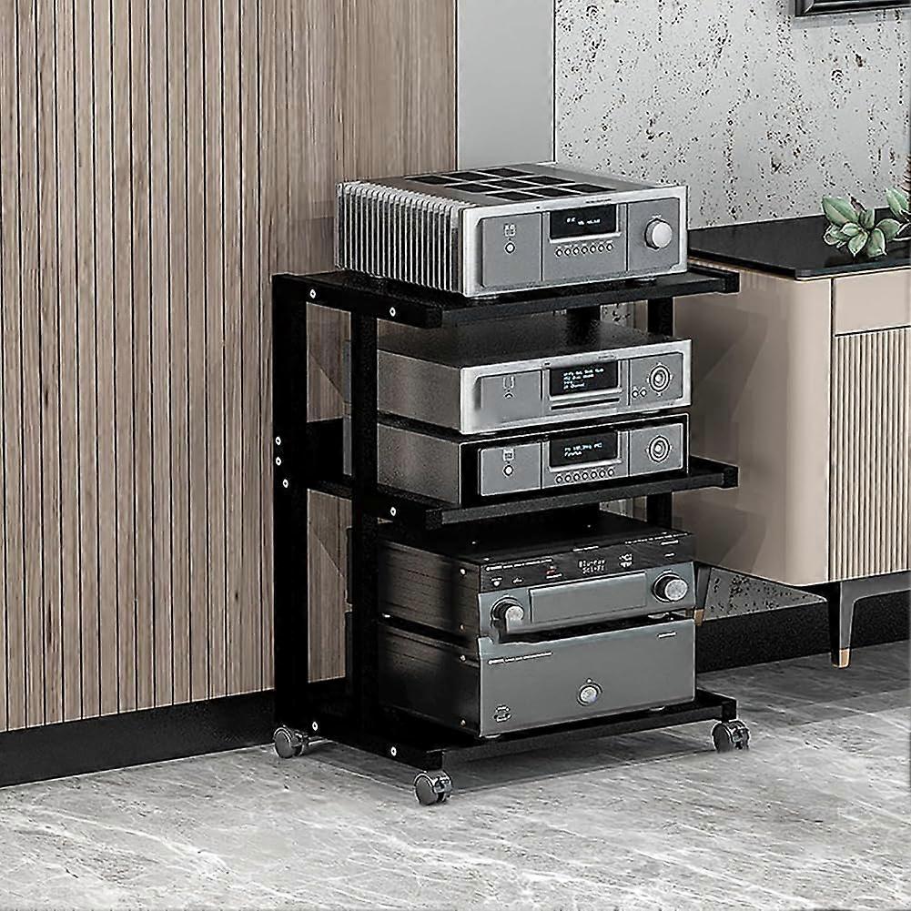 Rolling AV Media Stand Mobile Console With 4 Wheels Gaming Center Rack Black 50x40x65 Cm Record Player Ready