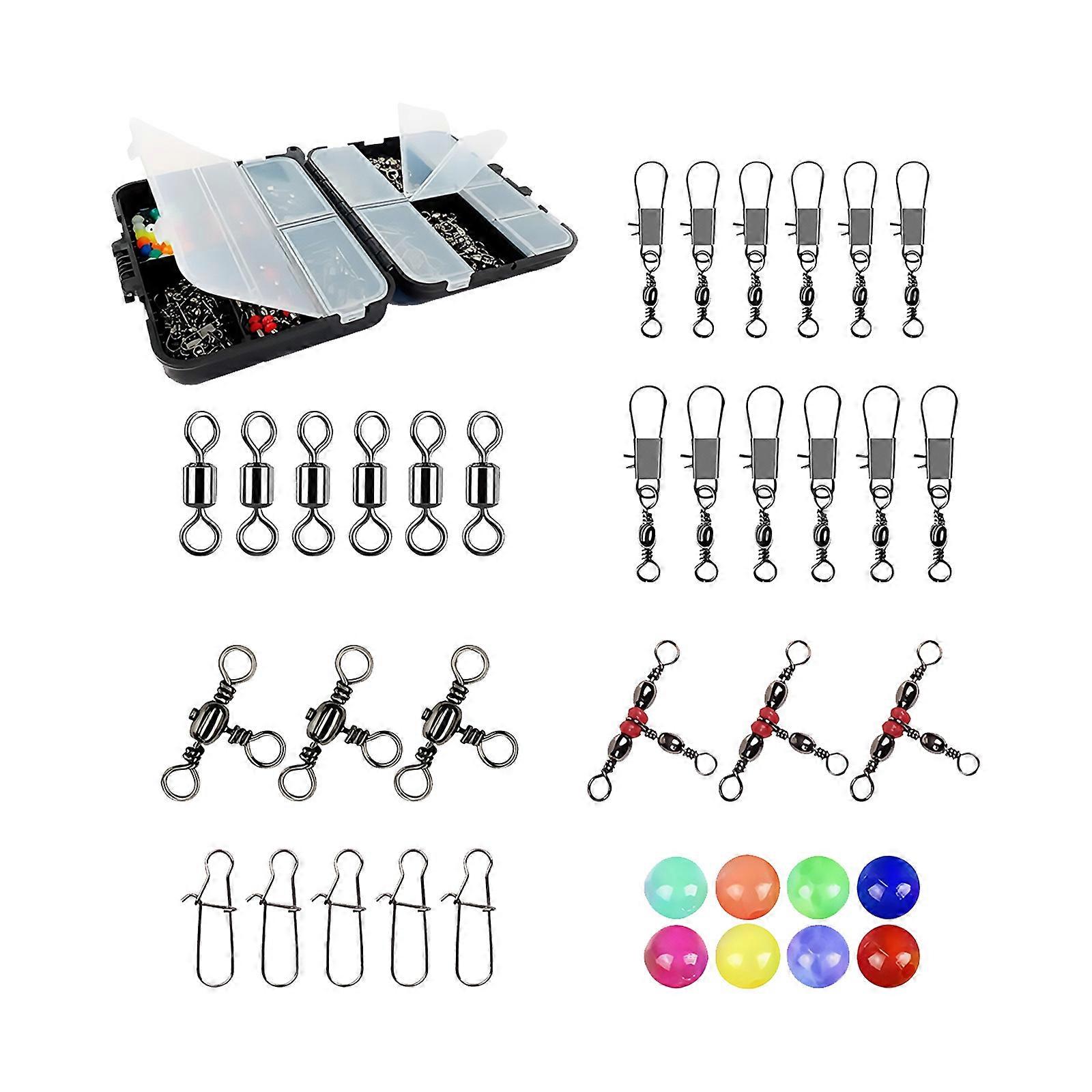 Fishing Swivels Snaps Set Fishing Accessories Include Beads and Storage Box 3 Way Crossline Barrels Rolling Barrels Swivels Multicolor