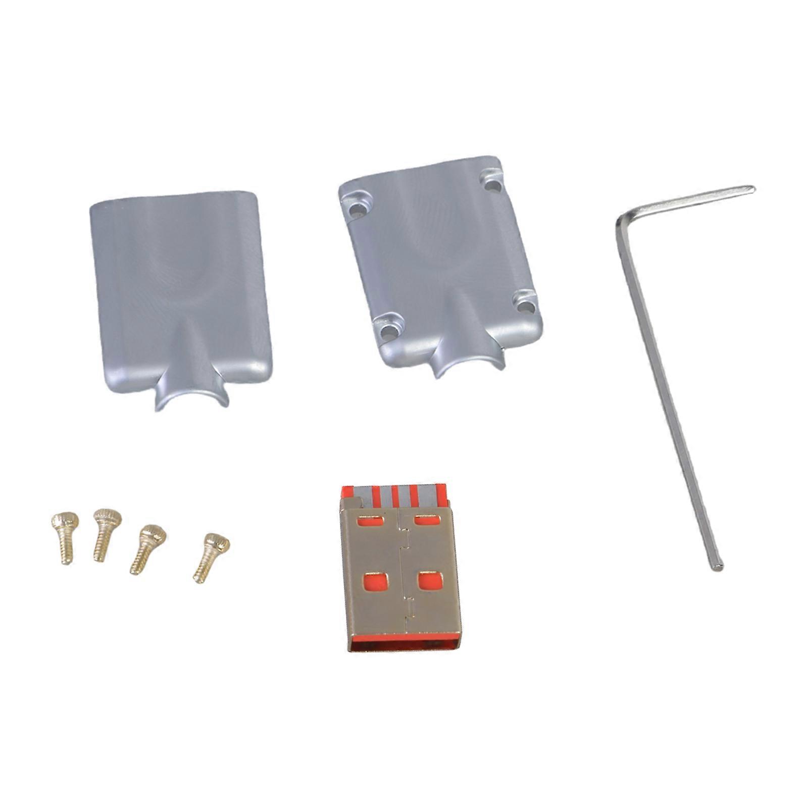 USB Male Metal Shell Cable Maintenance Gold Plated Plug USB Cable Making Power Application Breadboard Accessories  Silver