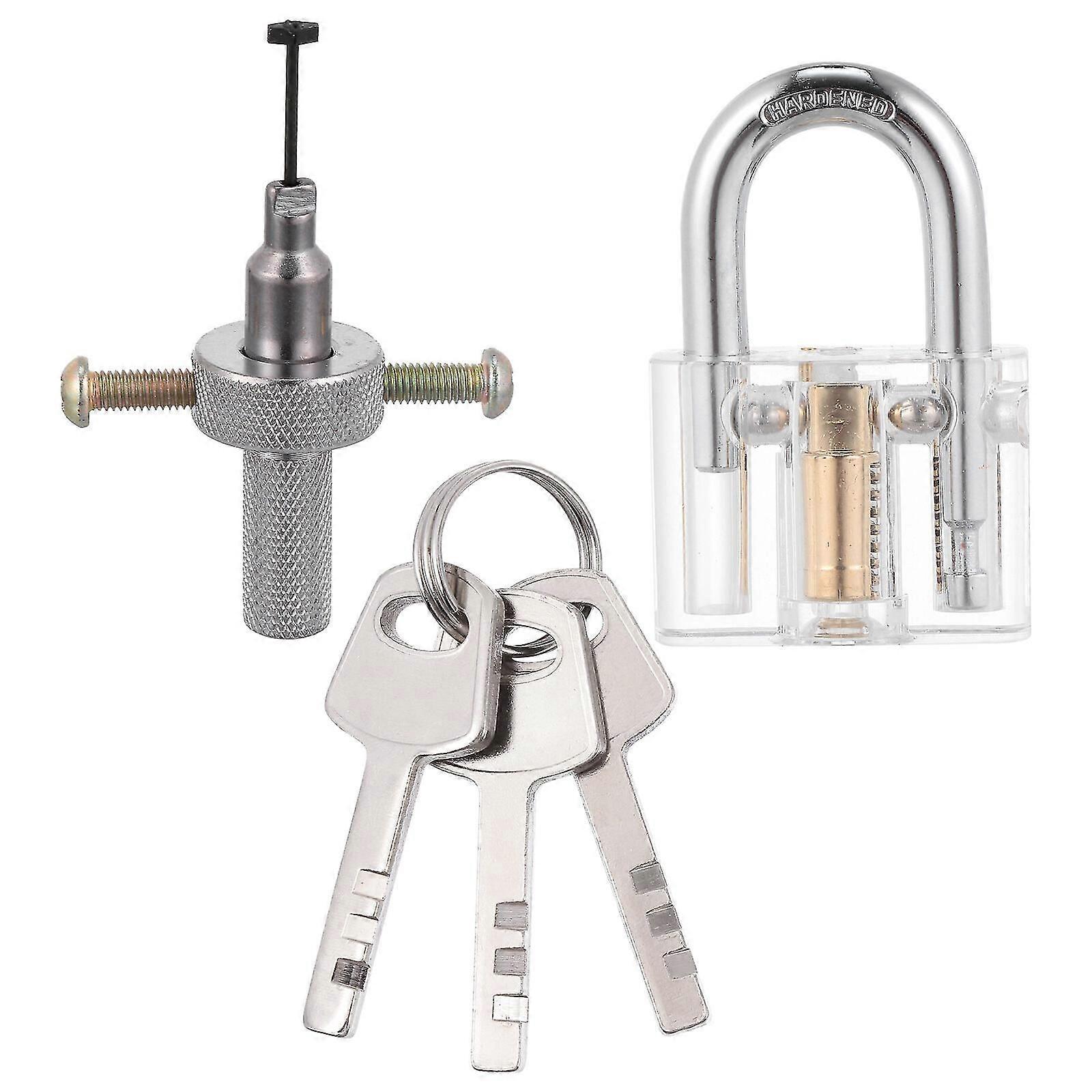 1 Set Transparent Blades Padlock With Disc Detainer Lock Pick Tools With 3 Keys