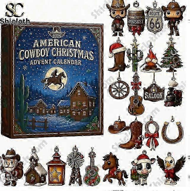 Advent Calendar for Christmas with Western Cowboy Pendant and Blind Box