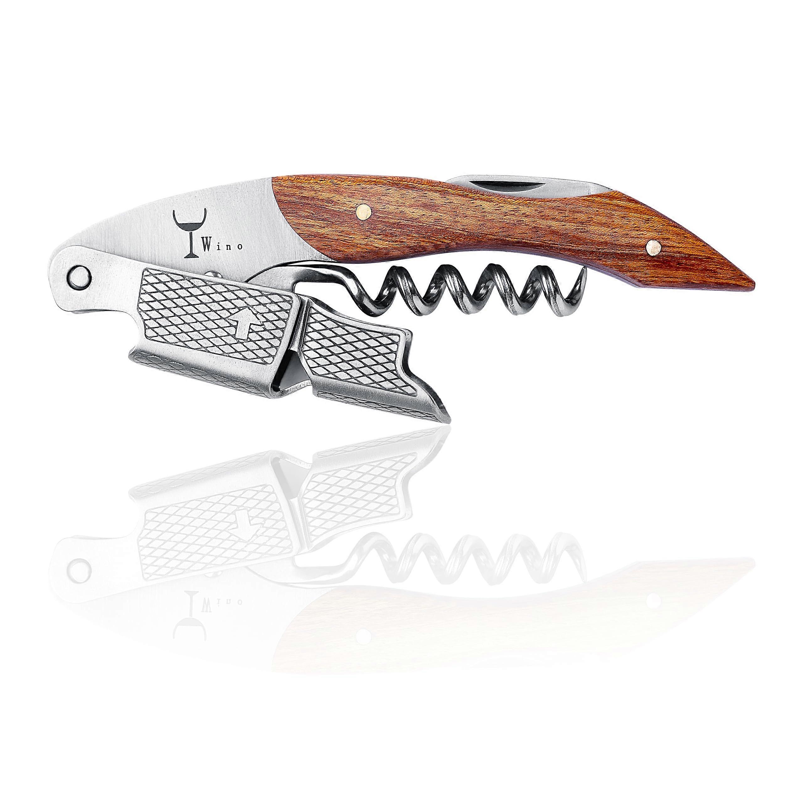 Wine Corkscrew Bottle Opener with Sommelier Double Lever and Oak Handle for Home Bar