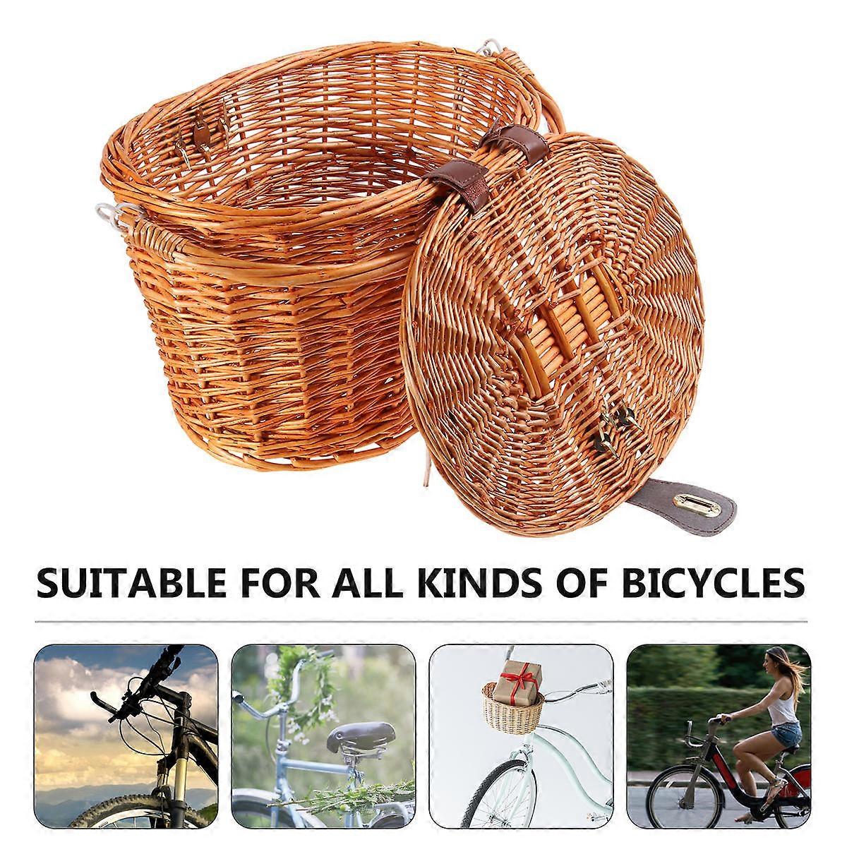 Rattan Front Basket Rectangular Shape Willow Material For Picnic And Shopping 33x25x24cm Carrying Bag 1Pcs