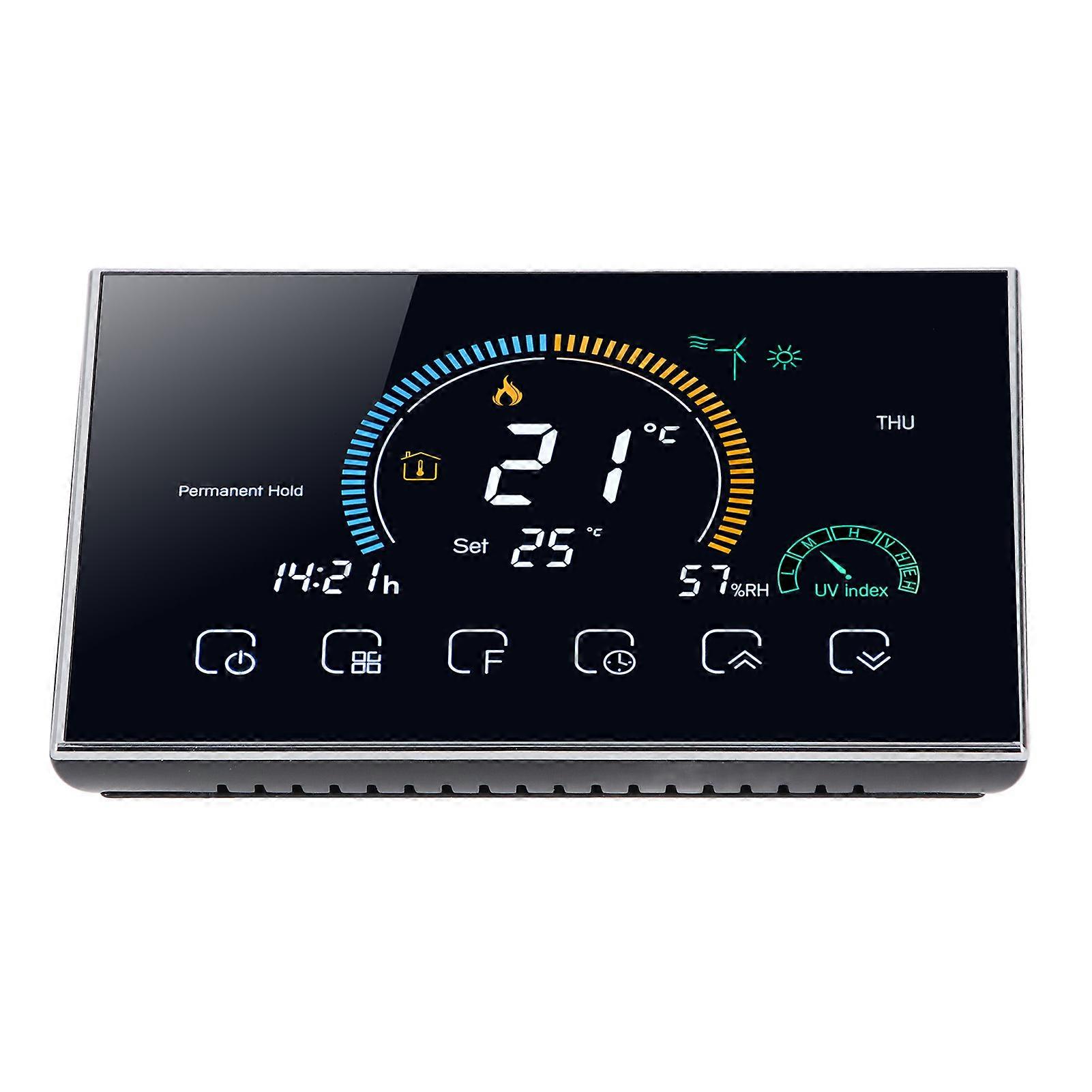 Digitaler WLAN-Thermostat mit 4,8-Zoll-Farb-Touchscreen, programmierbar, 16 A, 95 – 240 V 50 – 60 Hz/24 V DC 50 – 60 Hz, schwarz