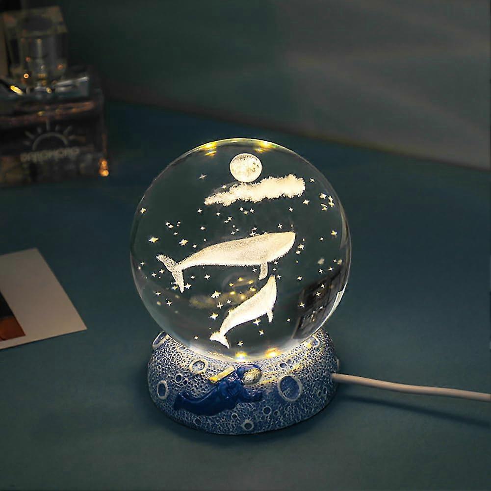 Crystal Ball Night Light 3D, Ocean Theme Desk Light, 6 cm Ball, 7 x 7 x 2 cm Resin Base