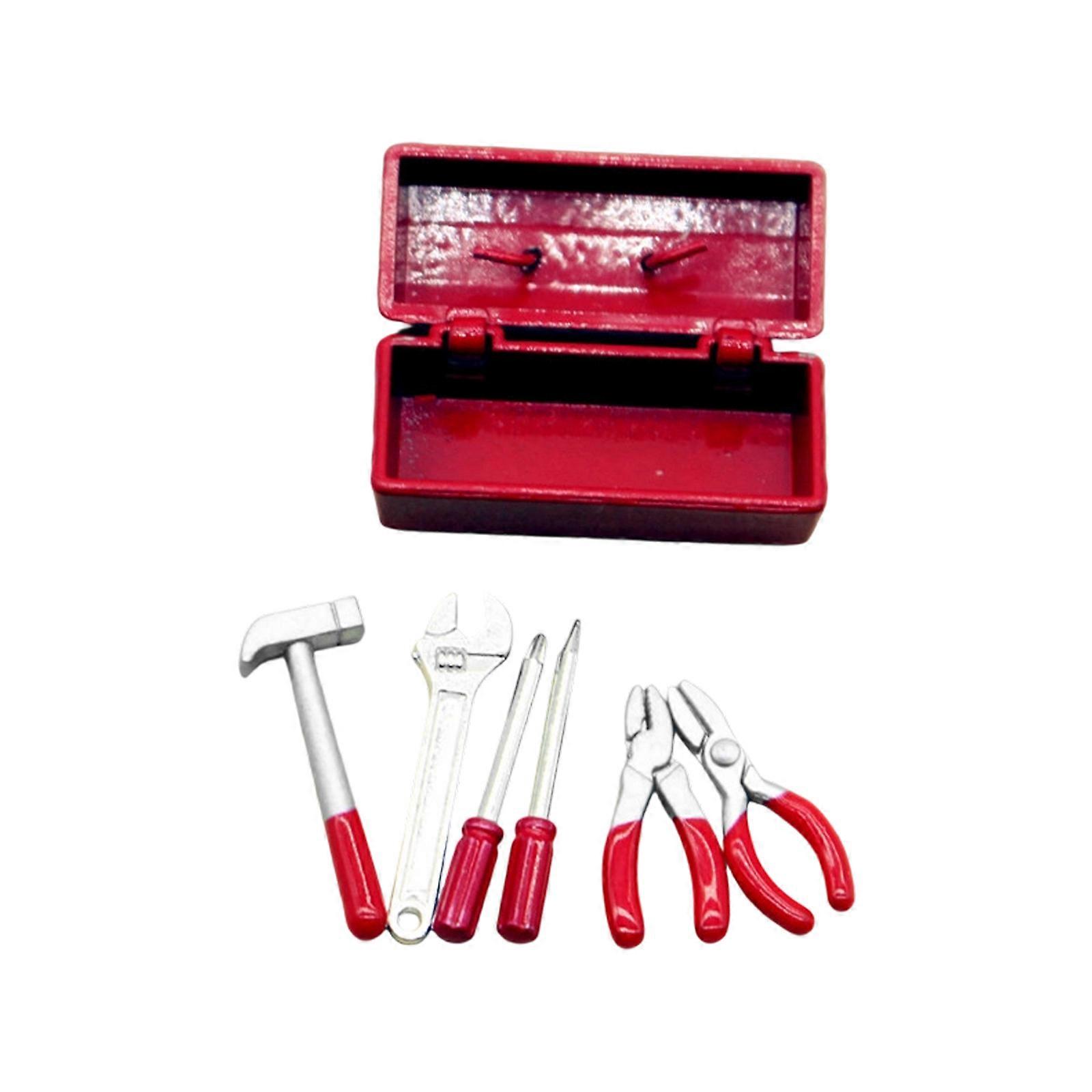 Miniature Gardening Tool Set Garden Toolbox for 1/12 Doll House Scene Decoration Craft Model Project Display Accessory  Red