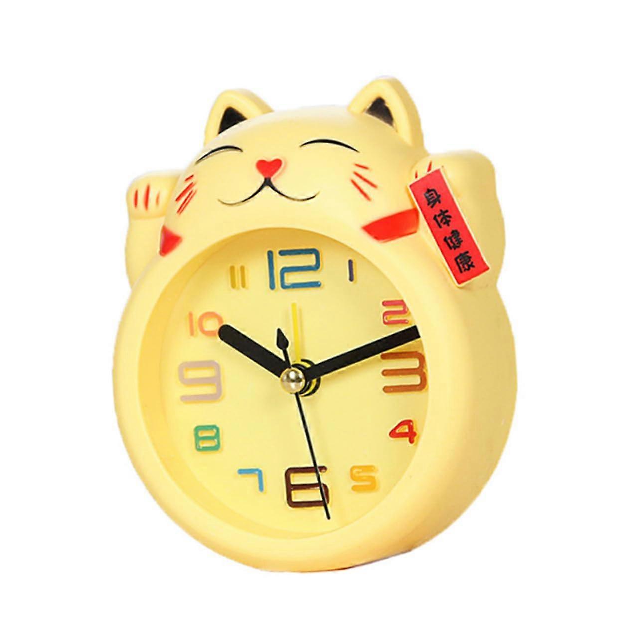 Cat Shape Desk Clock with Large Display, Cartoon Table Clock for Room and Office, Yellow