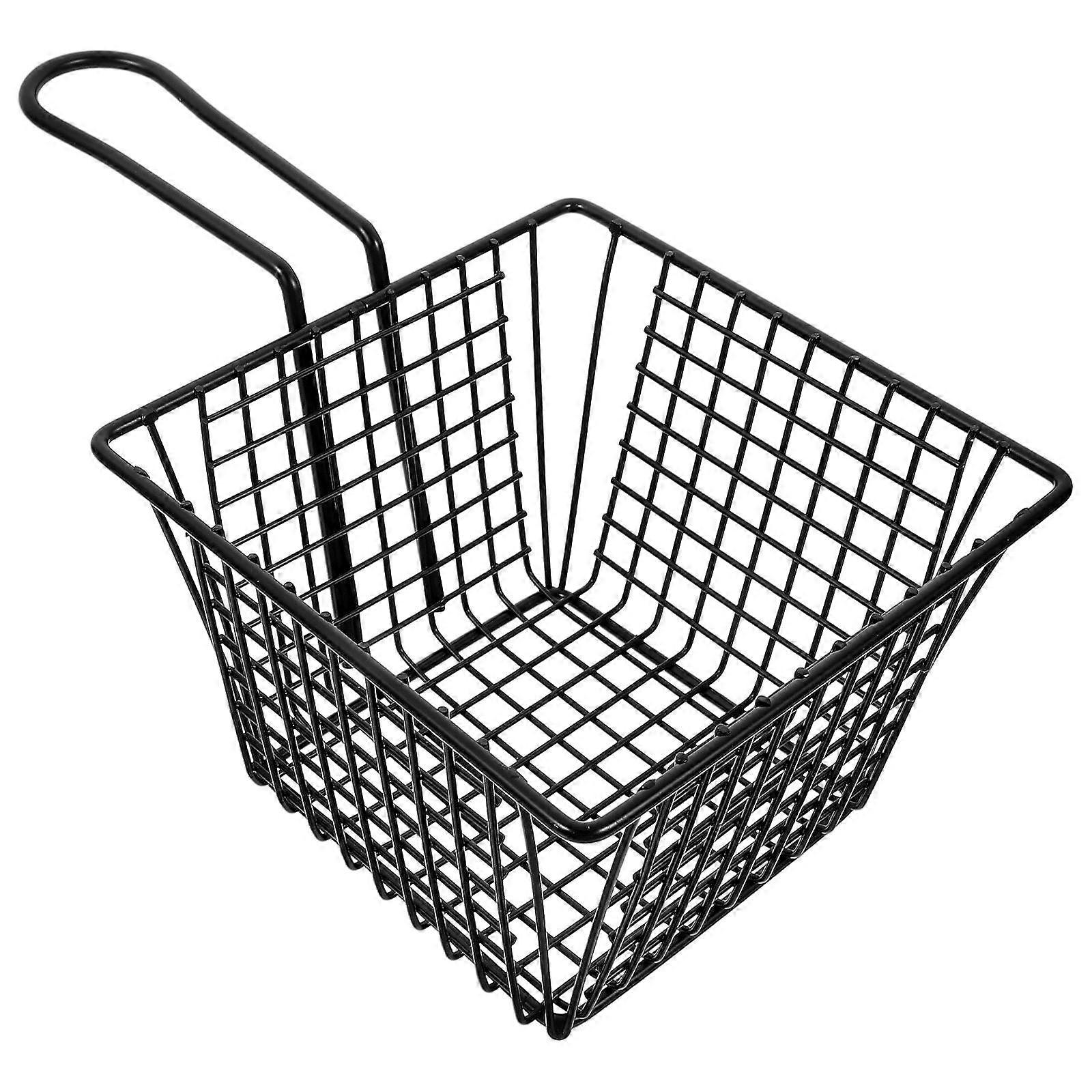 Stainless Steel Deep Fryer Basket for Frying with Black Rectangular Design