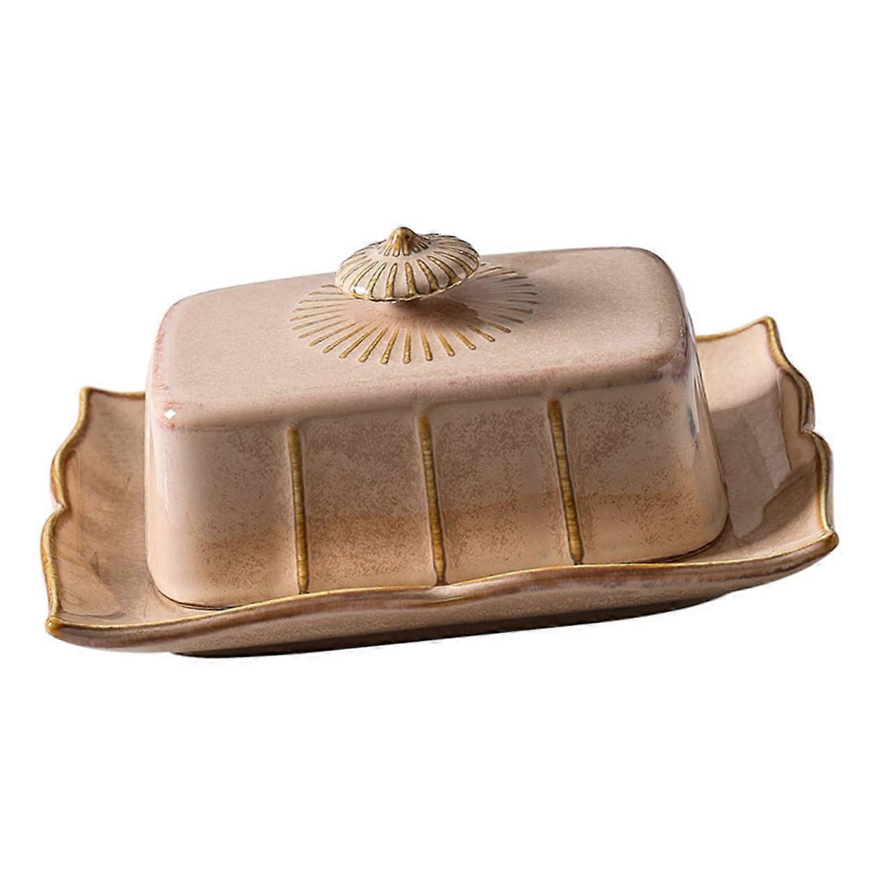 Ceramic Butter Dish with Lid Vintage Style Keeps Butter Fresh Microwave Safe Khaki for Countertop