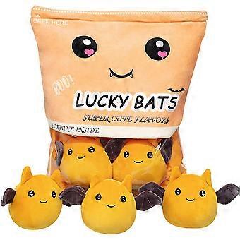 Lucky Bat Plushies - Bag of 5 Stuffed Soft Toy Dolls, Cute Animal Cushion Pillows for Kids, Orange Gift Set