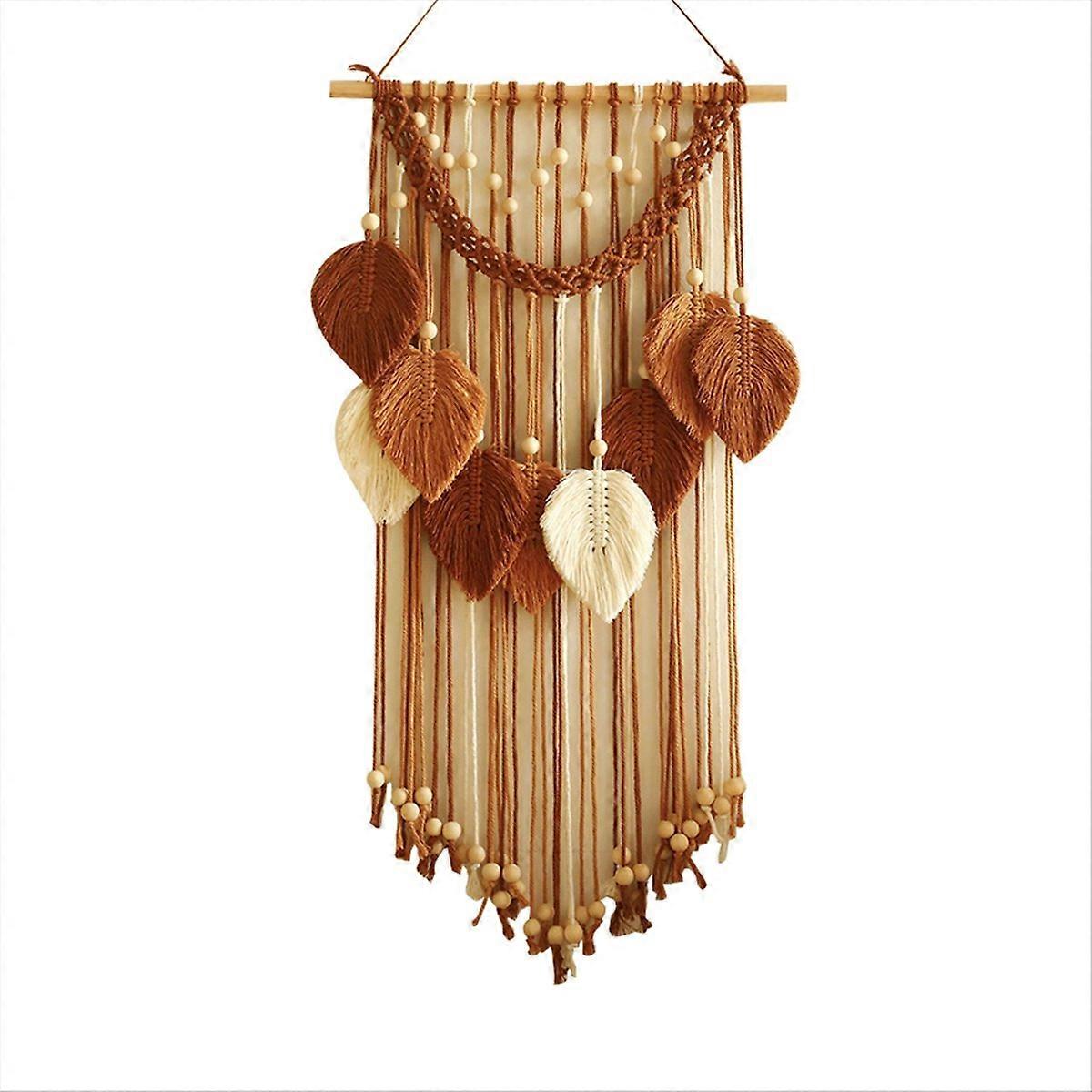 Multicolor Leaves Tapestry Boho Hand Woven Macrame+Wooden Beads A