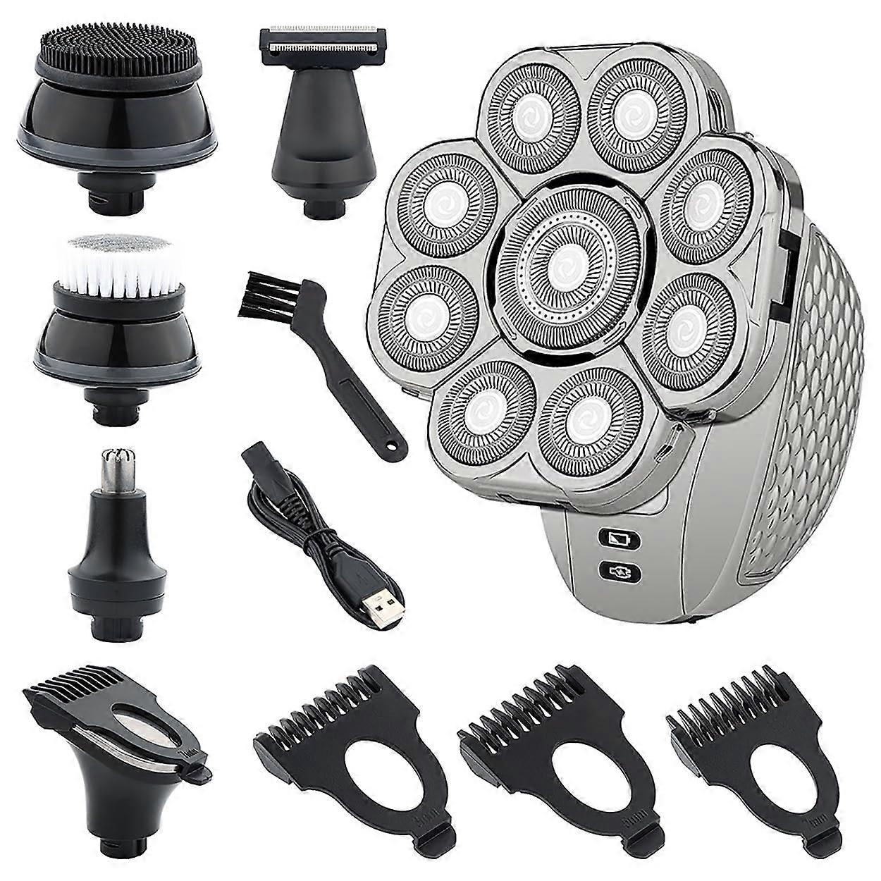 Electric Head Shaver for Men 6 in 1 Bald Razor 9D Floating Blades Wet Dry Cordless Grooming Kit