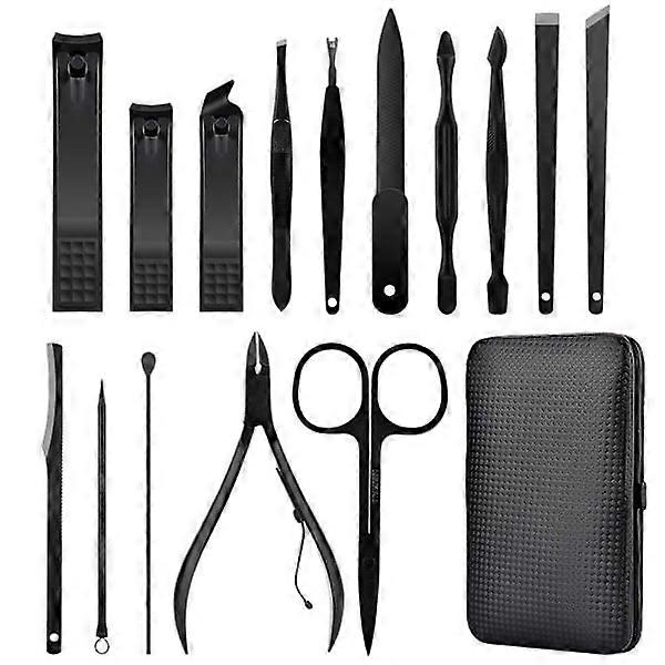 Manicure and Pedicure Set - 15 Tools Black