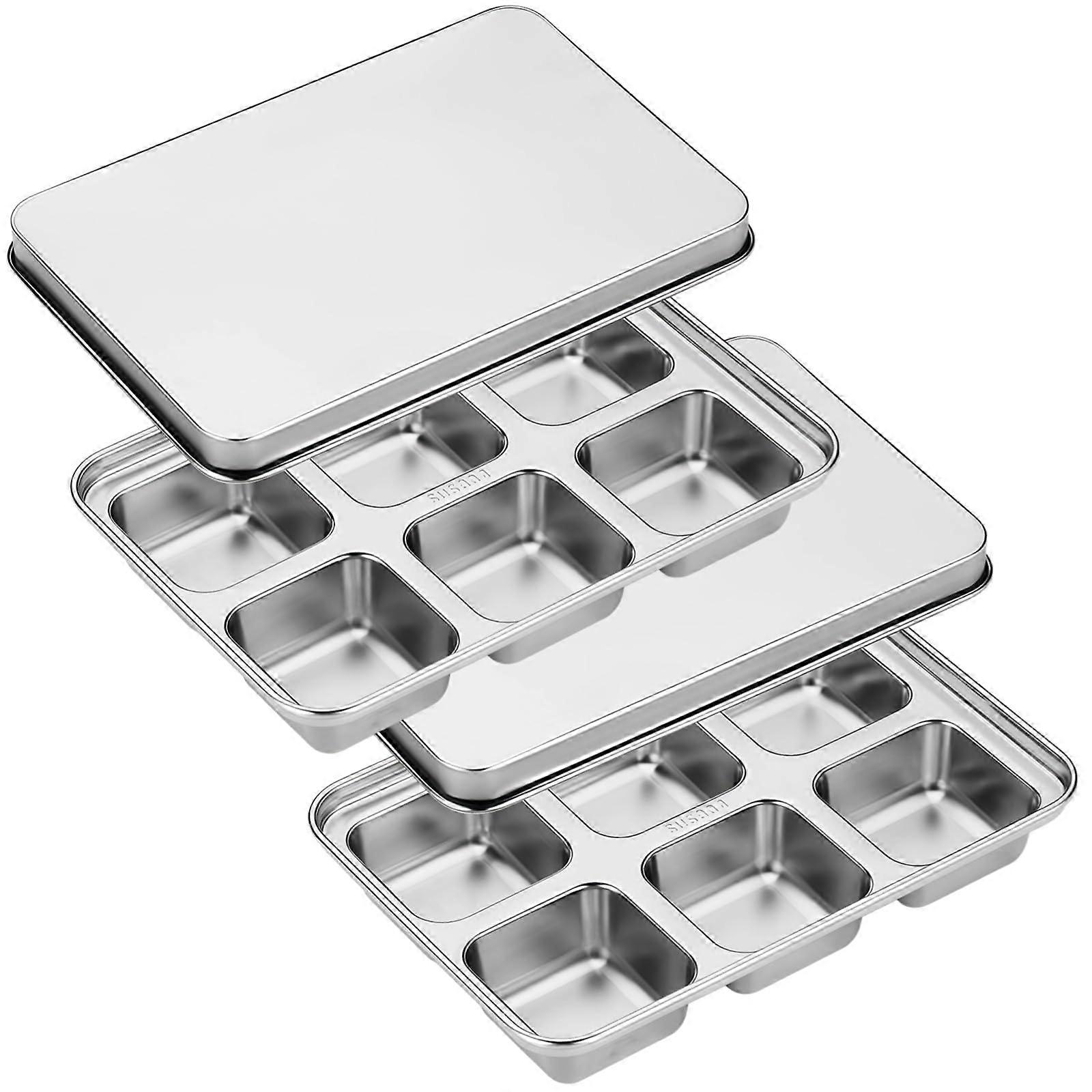 2 Pcs 304 Stainless Steel Ice Cube Tray with OdorProof Lid, Easy Release Large Cubes for Drinks and Baby Food