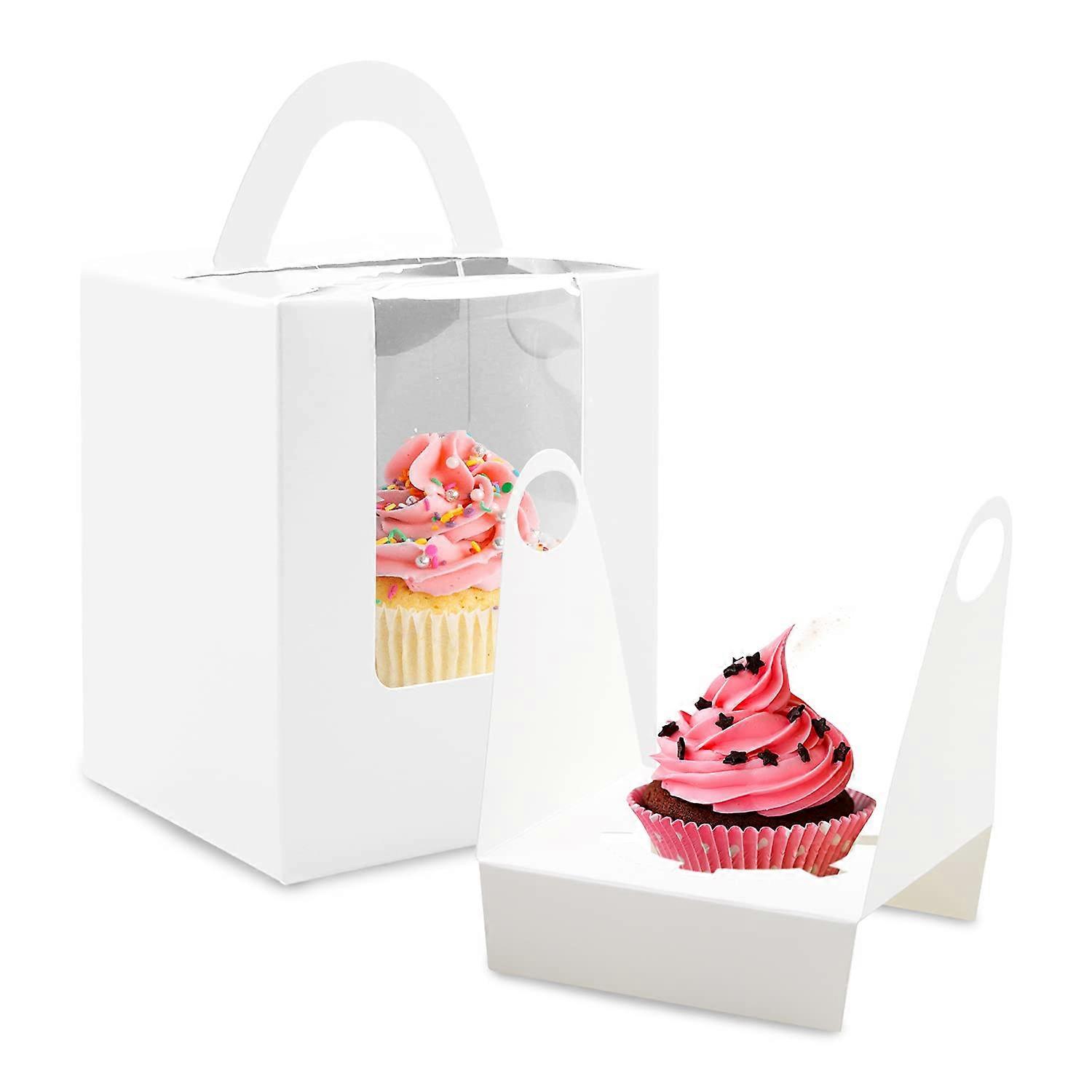 30 Pcs Single Cupcake Boxes with Window and Handle Kraft Containers with Insert for Weddings Parties