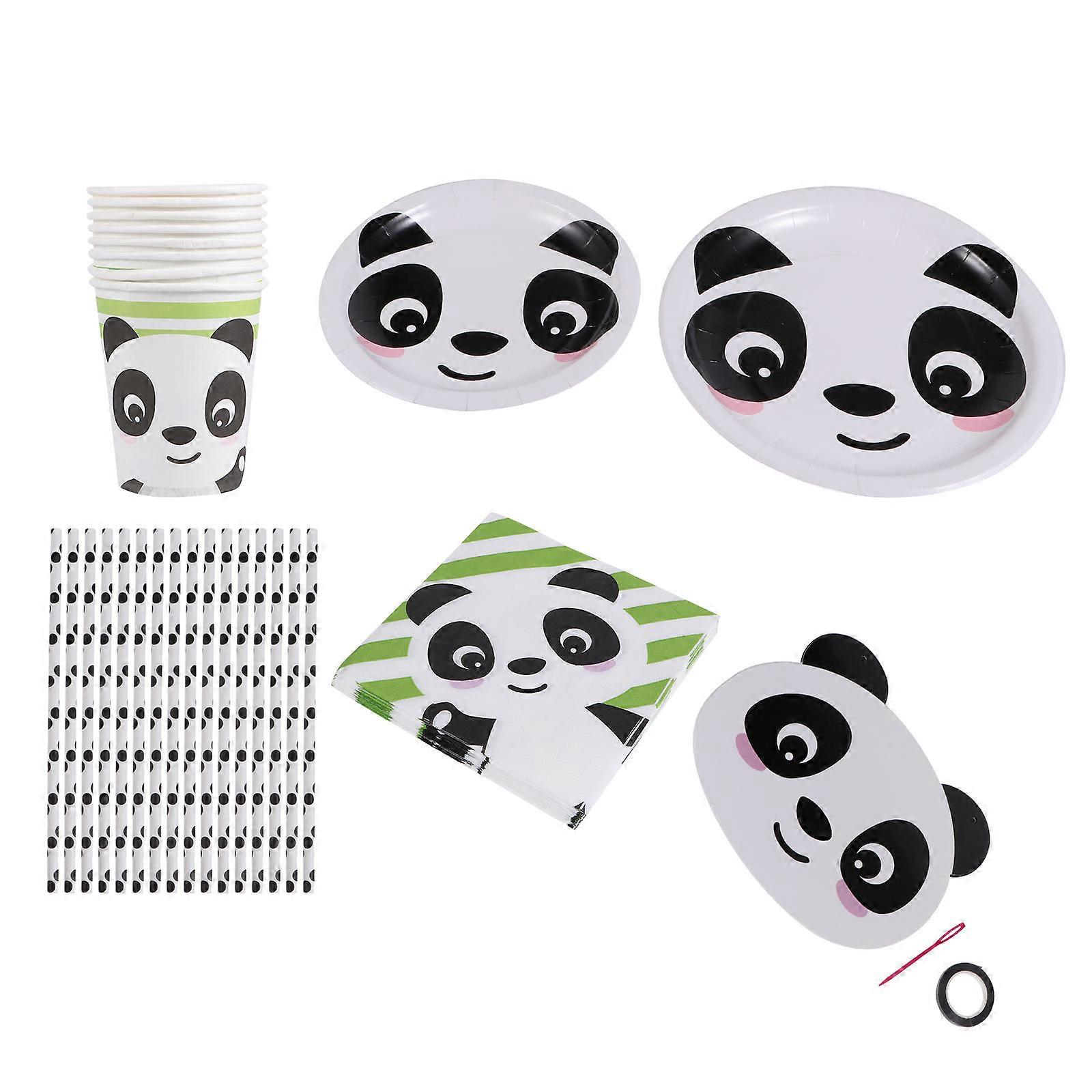 Party Tableware Set Assorted Color Panda Theme for 1Set Including Plates and Napkins