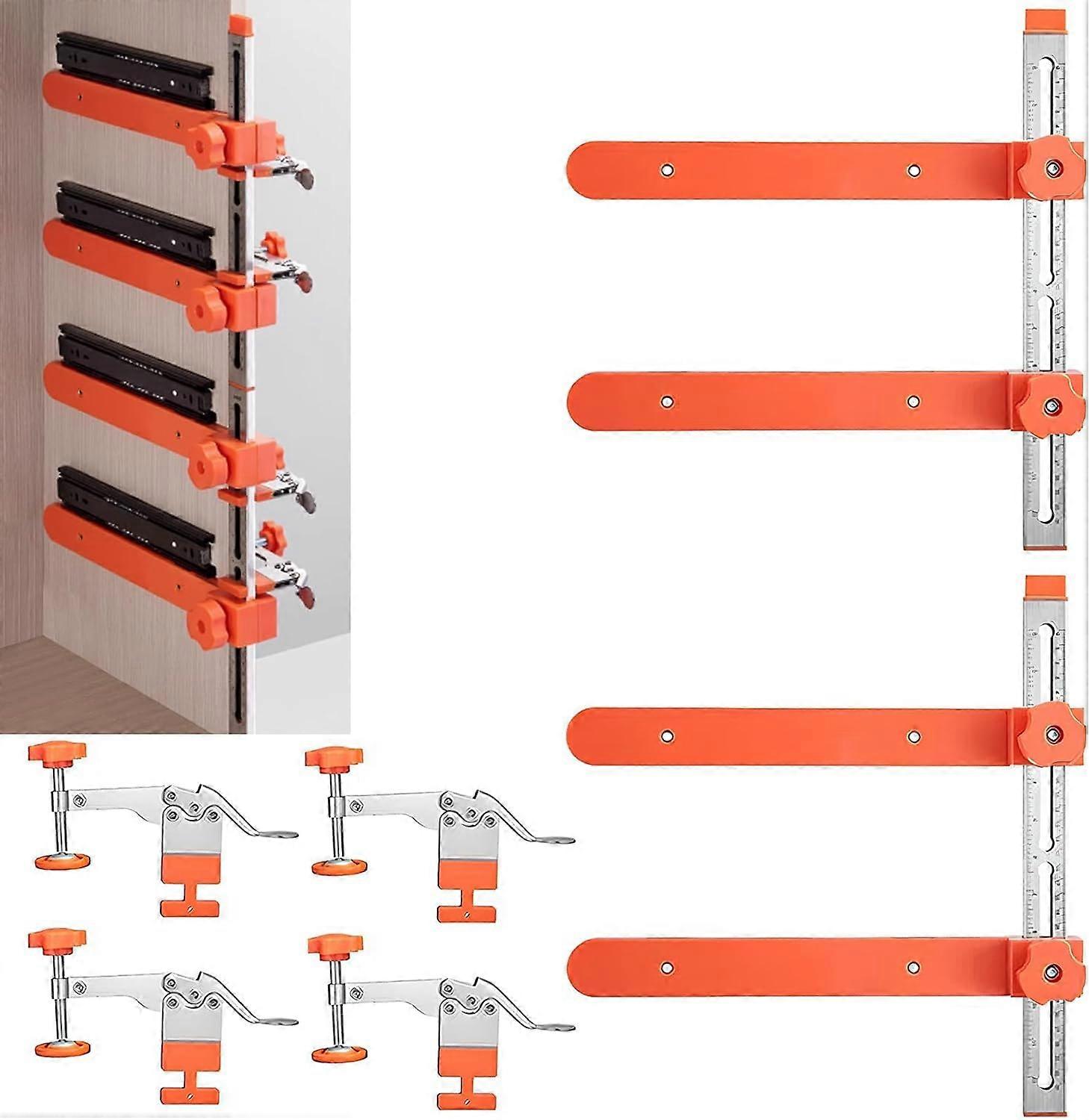 Drawer Slide Jig with Magnetic Support Arm and Toggle Clamp, Adjustable Cabinet Hardware Jig, 4Layer