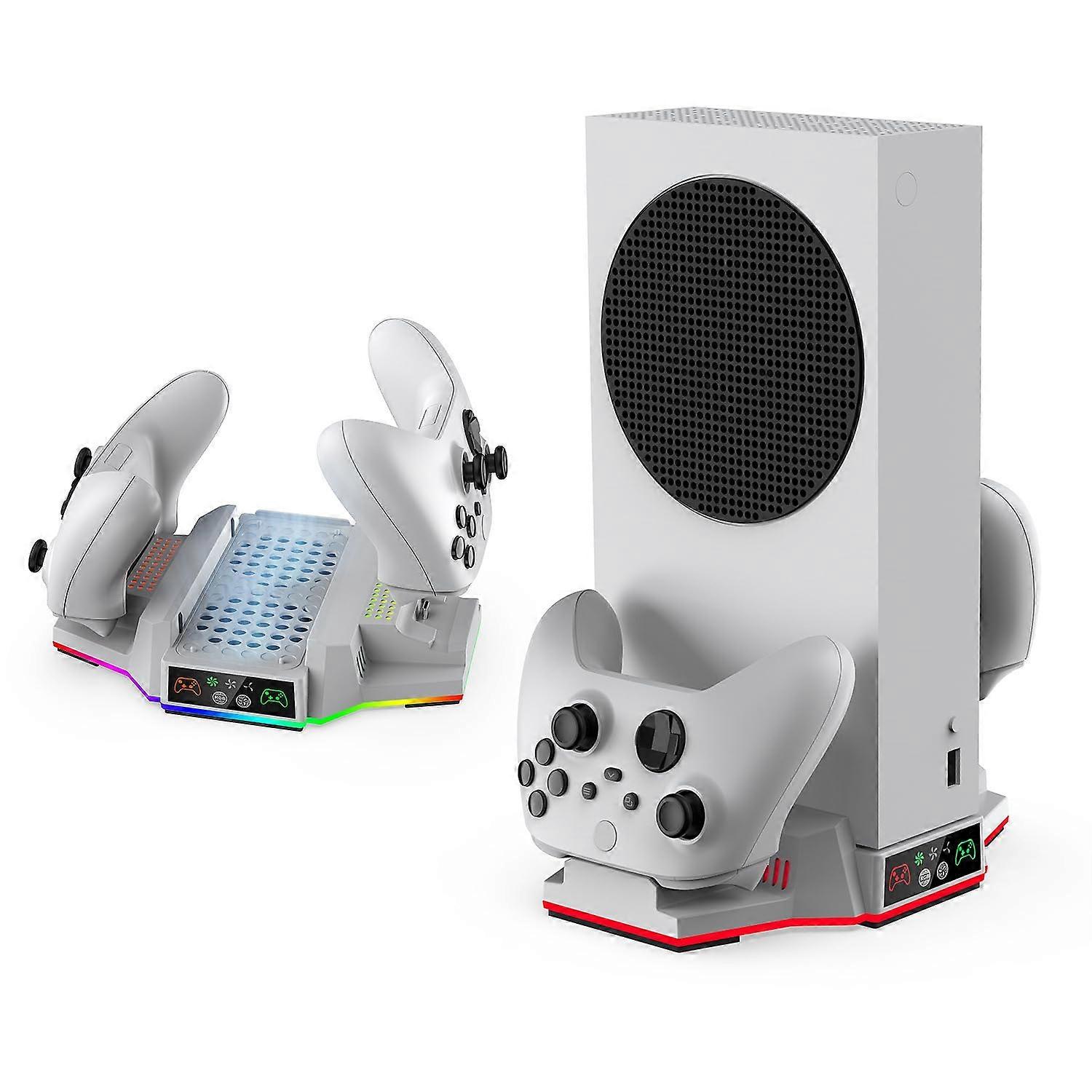 Cooling Stand and Dual Charging Station with RGB Lights, 3Speed Fans, White for Xbox Series S