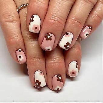 White Press on Nails Extra Short Square with Pink Flower Design, 24 Pcs Full Cover Acrylic Set