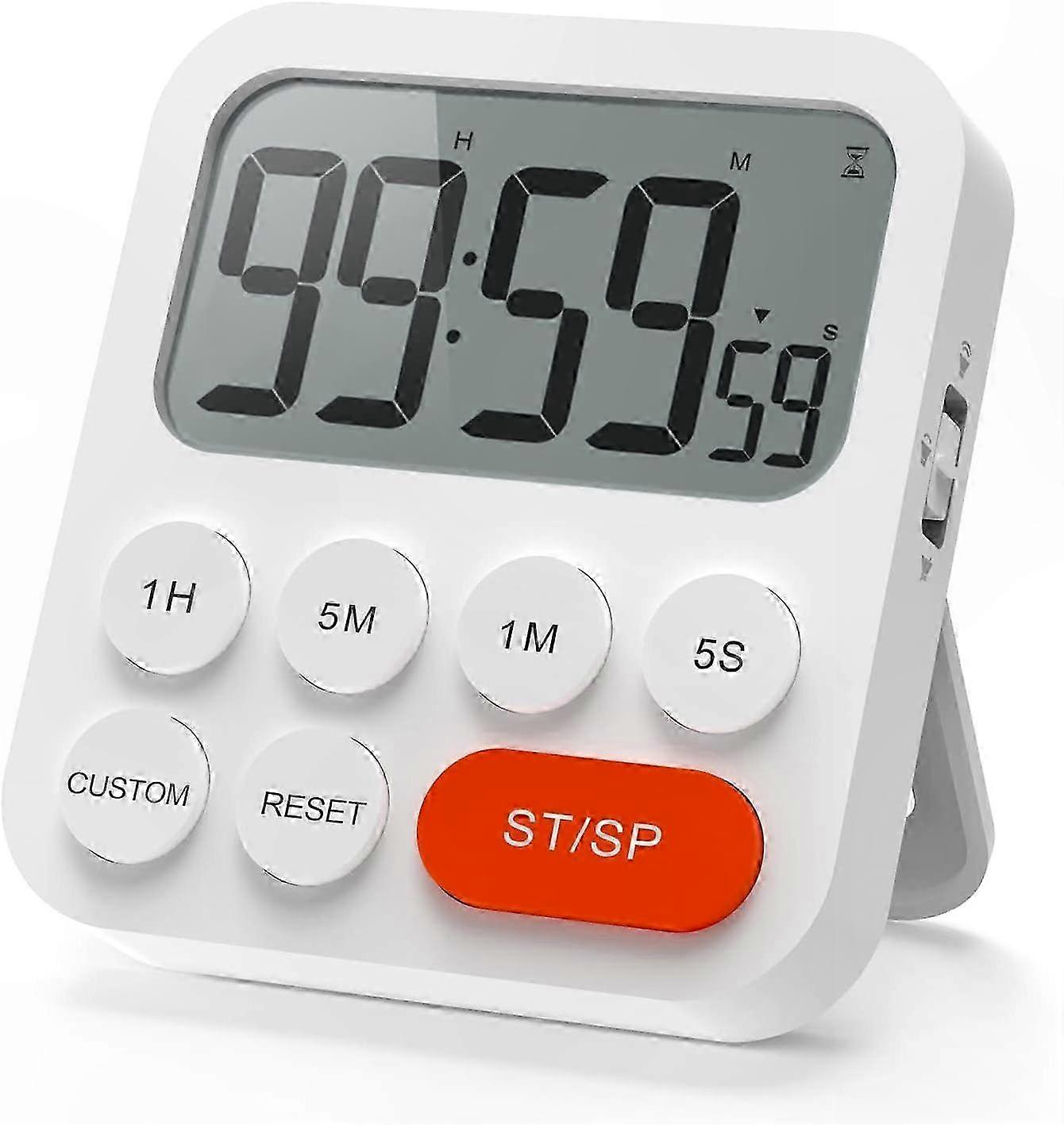 Magnetic LCD Timer with Clock, 3-Level Volume Control for Cooking, Sports, and Study