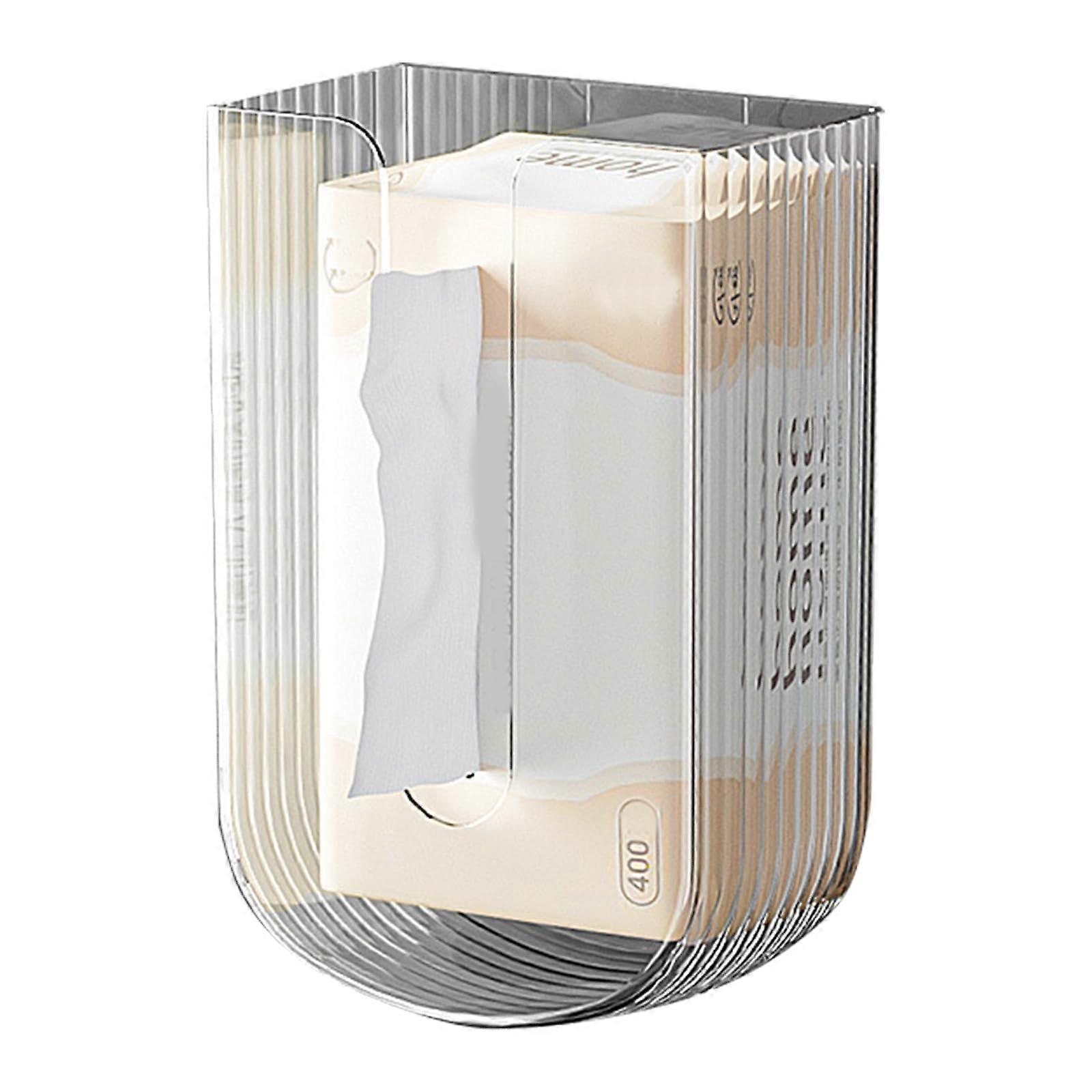 Wall Mounted Tissue Box with Punch Adhesive Mount, Large Capacity Bathroom and Kitchen Holder White
