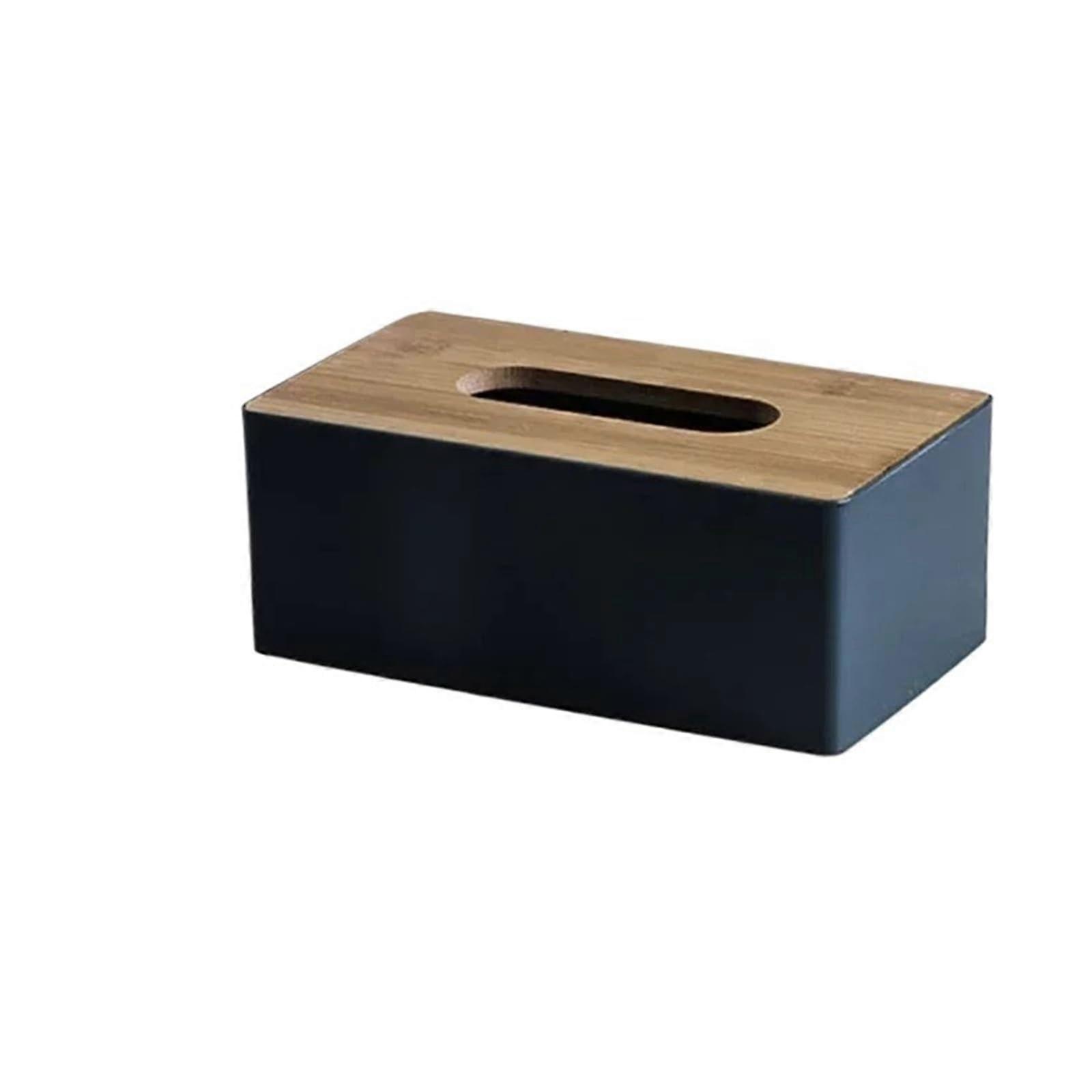 Wooden Tissue Box Holder Solid Bamboo Cover Easy Access Durable Home Décor Black