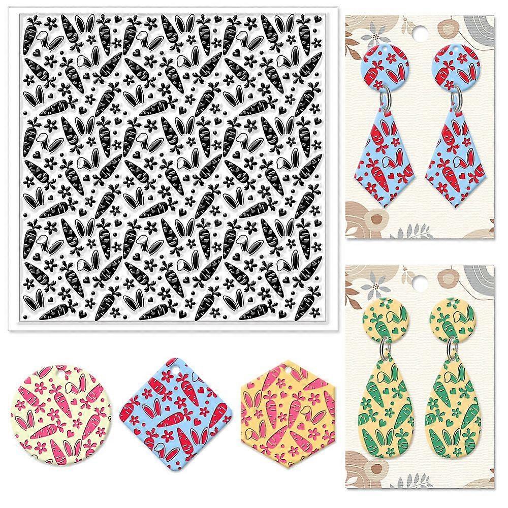 Easter Carrots Polymer Clay Texture Sheets Rabbit Ear Flowers Texture Silicone Clay Texture Mat Silicone Texture Stamps Clay Modeling Pattern Pad for 
