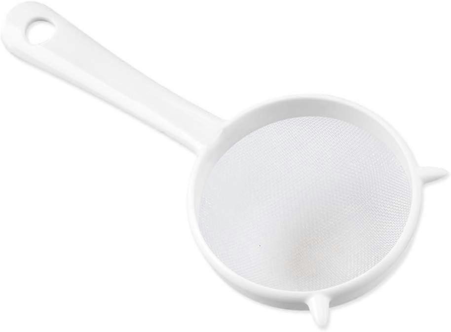 16cm White Kitchen Strainer with Fine Mesh Sieve, Durable Plastic Frame and NonSlip Handle